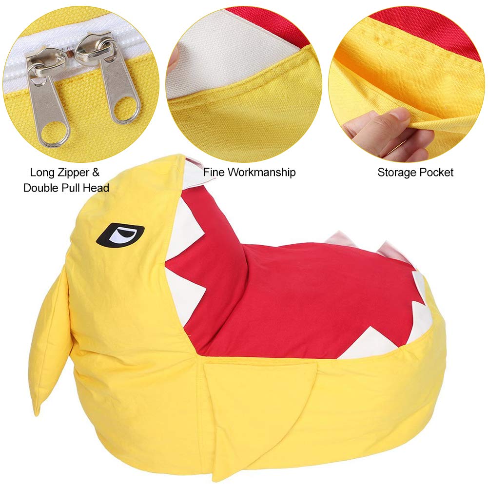 **Shark Plush Bean Bag Chair for Kids - Large Capacity Stuffed Storage Organizer with Zipper for Toys, Pillows, Towels & Clothes - Perfect for Playroom, Bedroom or Reading Nook (Yellow)**