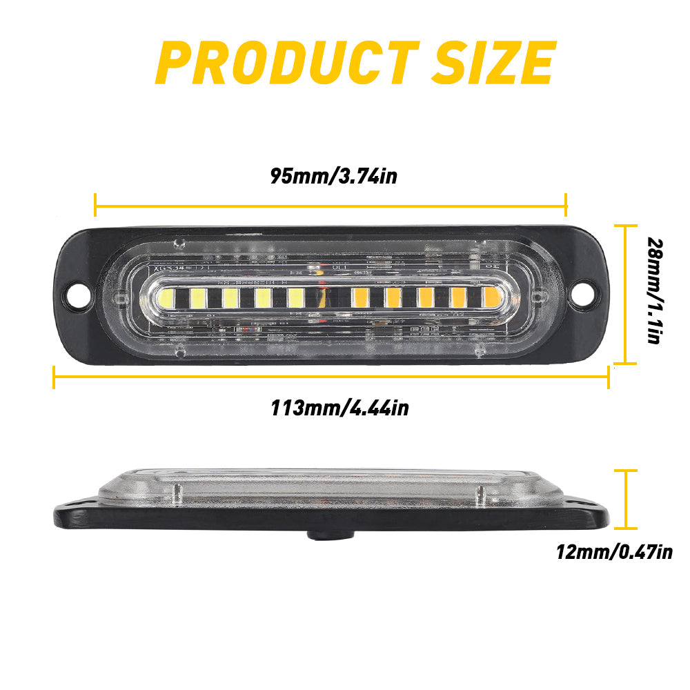 Emergency LED Strobe Light Bar - 18 Flash Modes, Amber & White Warning Lights for Cars, Trucks, Vans, Construction & Off-Road Vehicles | Waterproof & Durable for Roadside Emergencies, Work Zones & Night Visibility