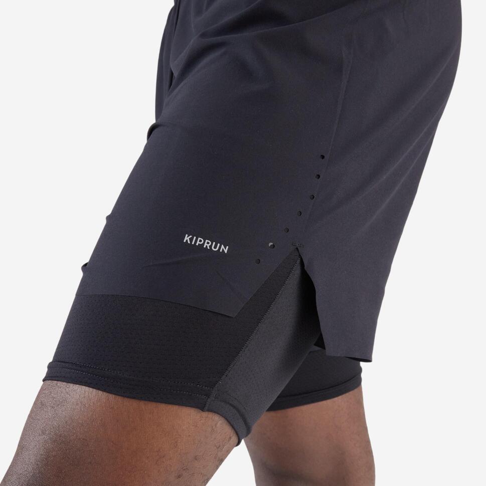 Kiprun Men's Run 500 2-in-1 Compression Running Shorts with Liner - Lightweight Quick-Dry Athletic Shorts for Jogging, Gym Workouts & Marathon Training