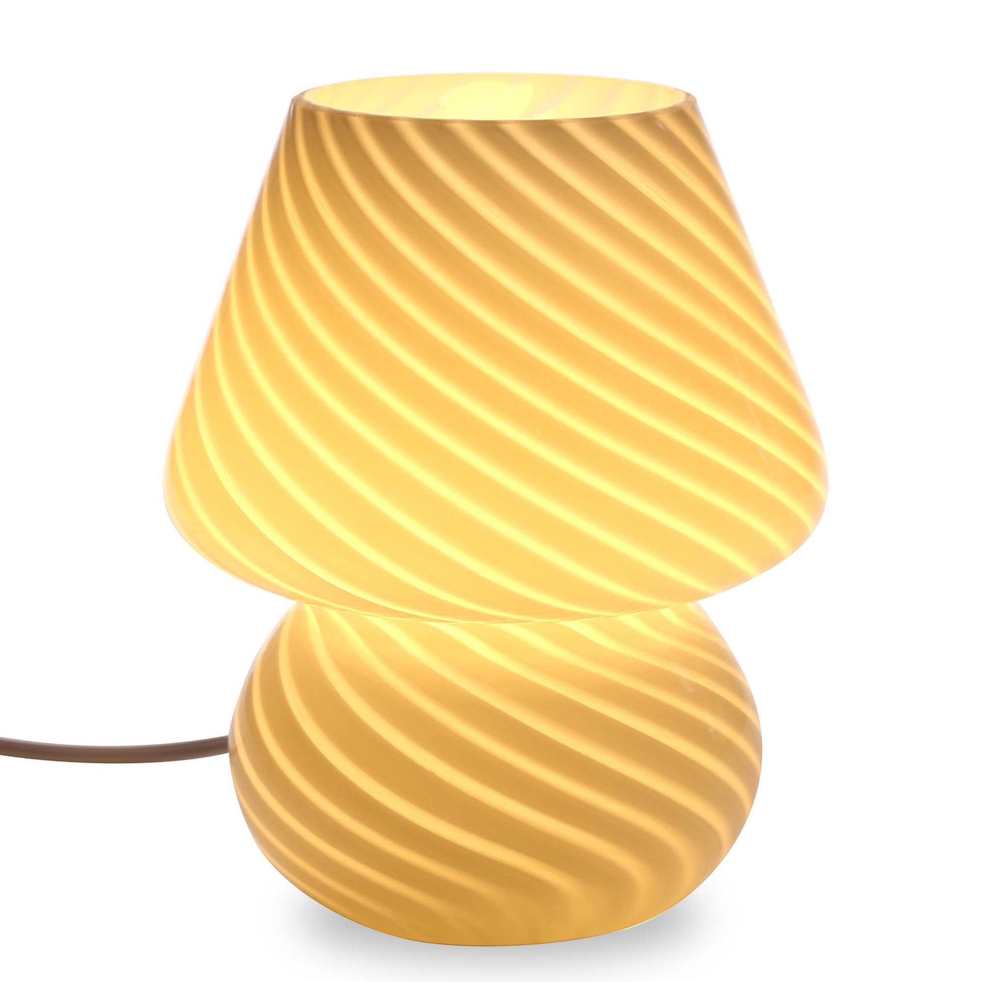 Vintage Style Striped Mushroom Lamp - Translucent Glass Table & Bedside Night Light for Kids Room, Bedroom Decor - Ambient Lighting for Living Room, Girls Gift (Stripe White) | Perfect for Cozy Nights, Nursery Decor & Relaxing Atmosphere