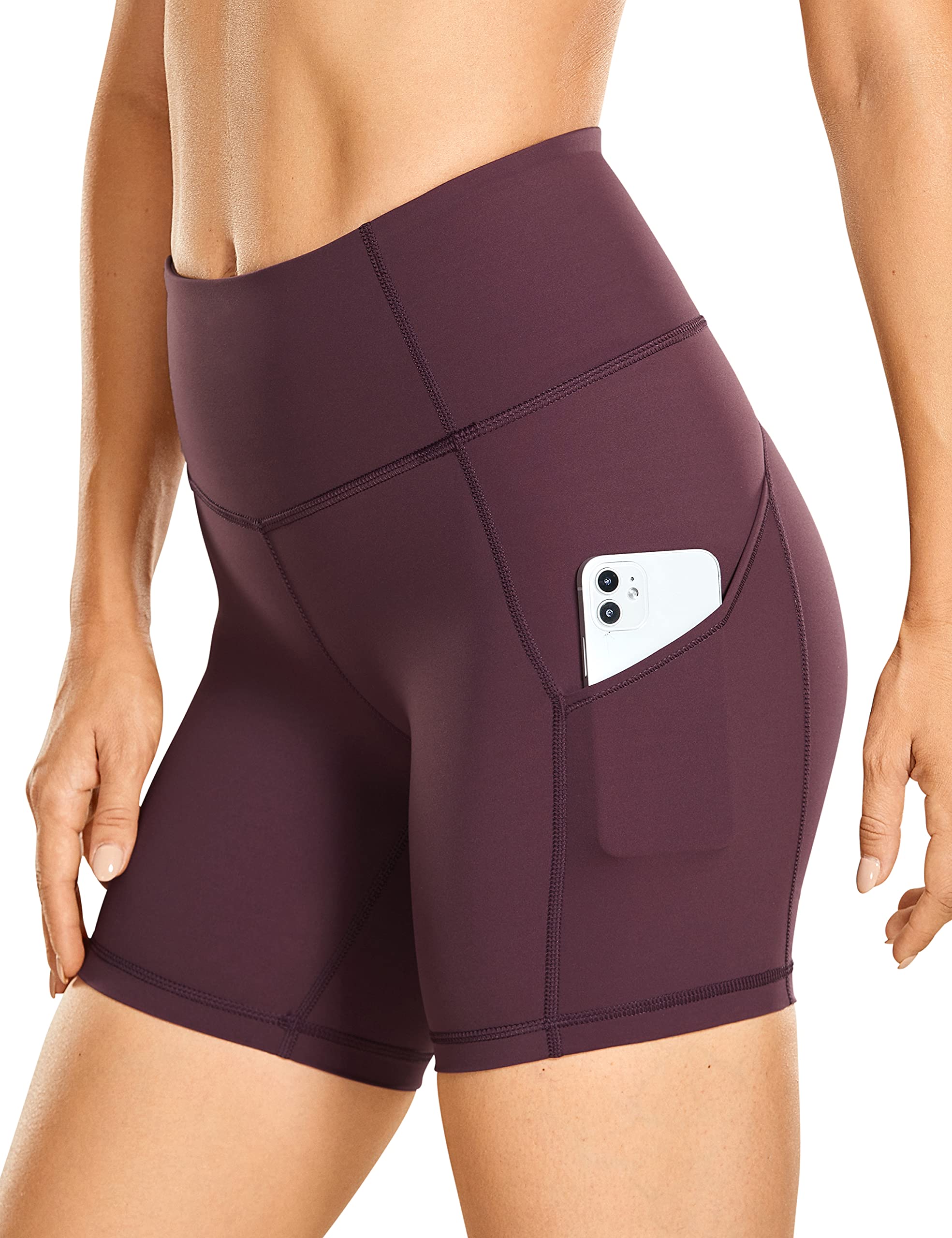 CRZ YOGA Women's 6-Inch High Waisted Running Shorts - Naked Feeling Lightweight Gym Biker Compression Shorts with Pockets for Yoga, Workout & Active Lifestyle