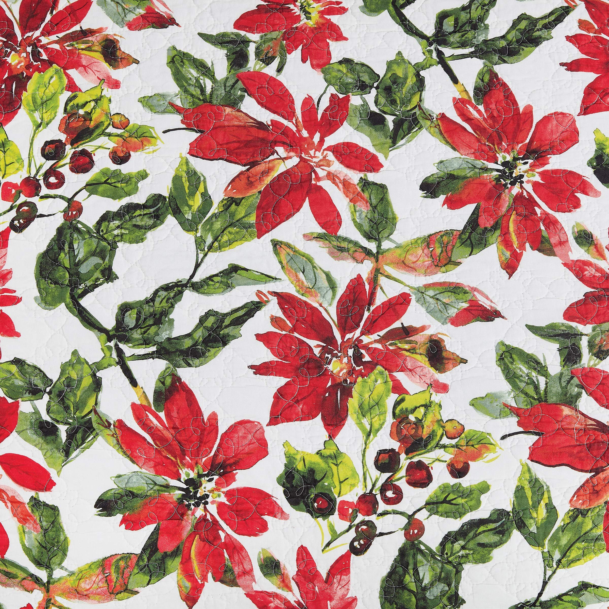 Reversible Poinsettia Berries Cotton Quilt Set - Full/Queen 3-Piece Christmas Bedding | Machine Washable & Durable | Perfect for Holiday Home Decor & Cozy Winter Nights