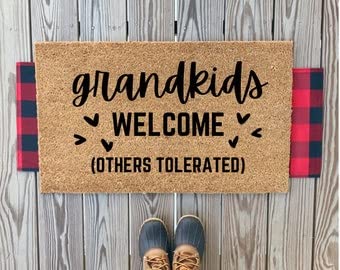 Grandkids Welcome Others Tolerated Doormat - Funny Front Door Welcome Mat for Porch & Patio Decor, Non-Slip Outdoor Rug - Perfect for Entryway, Front Door, and Home Decor