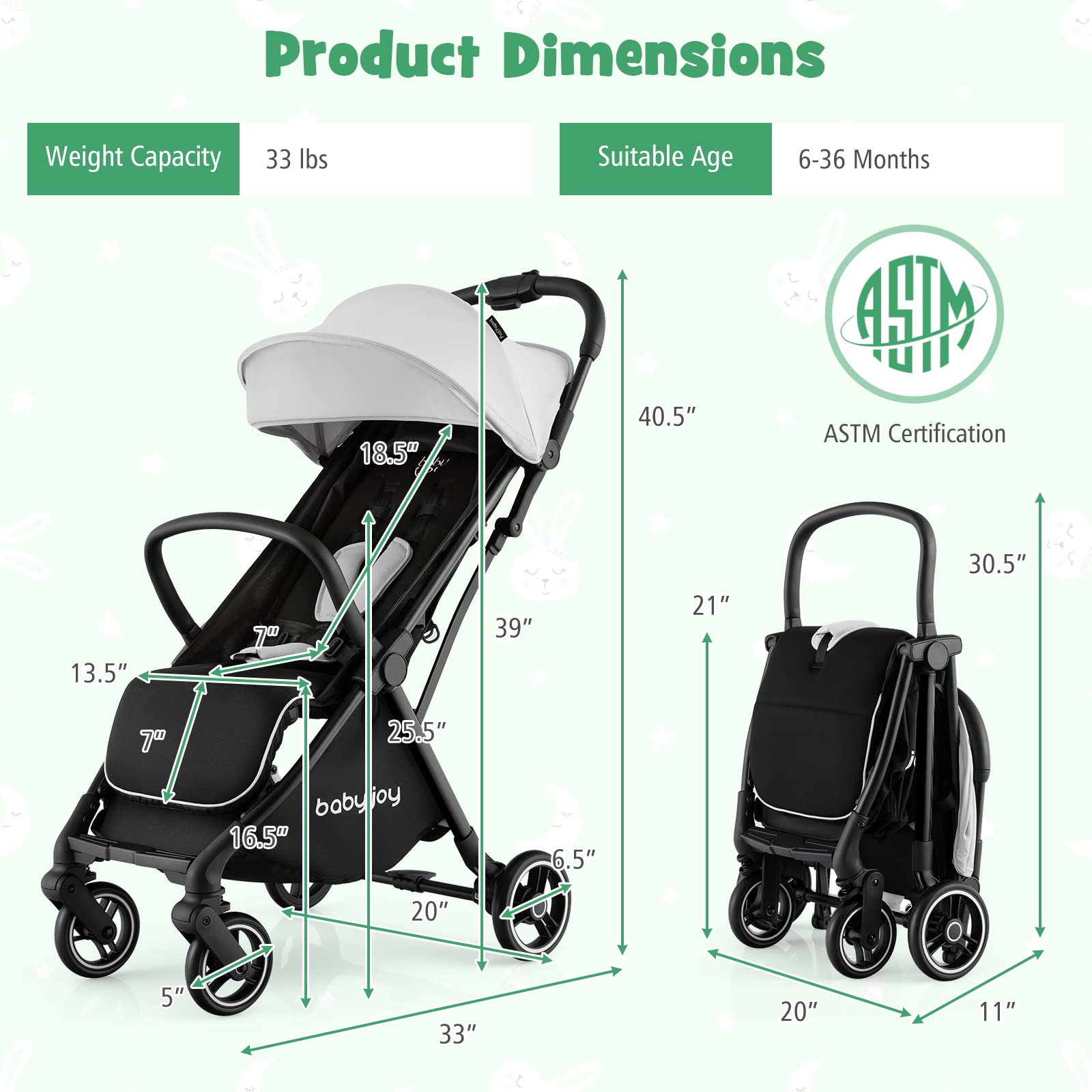 BABY JOY Lightweight Compact Baby Stroller for Travel - Adjustable Canopy & Backrest, Storage Basket, Self-Standing Gravity Fold, Aluminum Frame (Gray) | Perfect for Airplane, Shopping & Daily Use with Toddlers & Infants