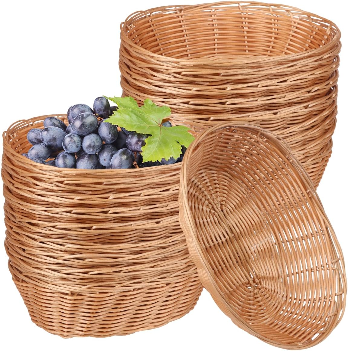 30 Pack Oval Poly Wicker Baskets - 9 x 6 x 2.6 Inch Bread Storage Baskets, Medium Size Kitchen Organizers for Fruits, Vegetables & Display - Perfect for Holiday Gifts, Christmas Decor & Dining Table Centerpieces