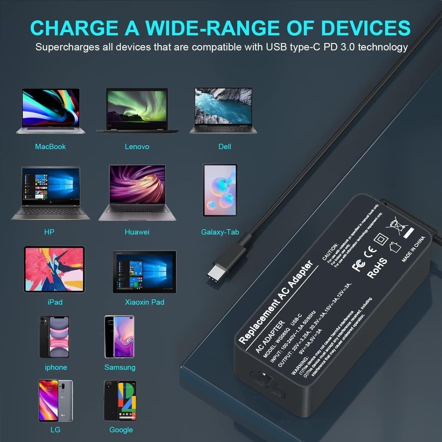 65W 45W USB C Laptop Charger for Lenovo Thinkpad Chromebook Yoga T480 T490 T580 E480 E580 ADLX65YDC2A - UL Certified Power Adapter for Home Office & Travel Use