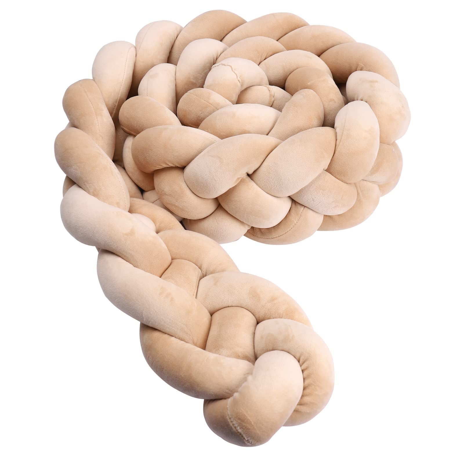 Handmade Woven Knotted Throw Pillow - 4 Strand Round Soft Decorative Cushion for Bed Gap Filling, Widen Plush Home Decor (39.3 Inch, Khaki) | Perfect for Sofa, Bedroom, Living Room & Cozy Home Accents