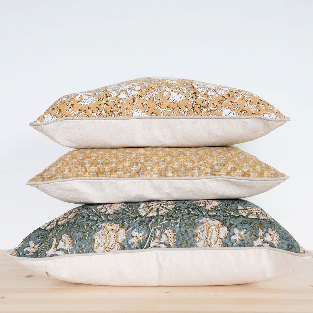 Handmade Linen Block Printed Pillow Cover No. 0705 - Bohemian Home Decor for Living Room & Bedroom