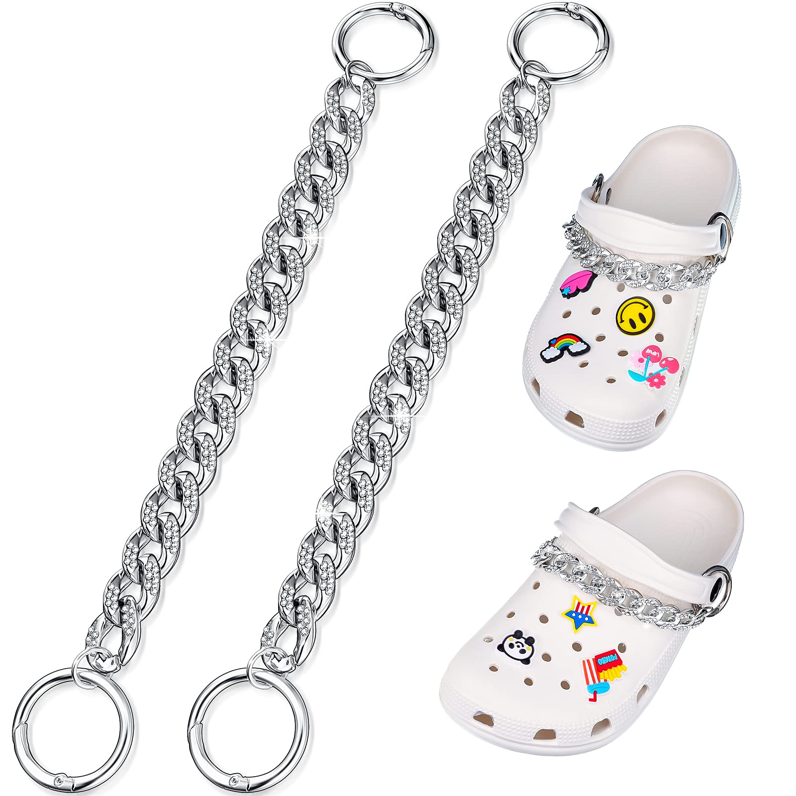 Hanaive 2 Pcs Crystal Shoe Charms Chain - DIY Metal Shoe Jewelry Accessories for Women - Perfect for DIY Crafting, Gift Giving & Shoe Decoration