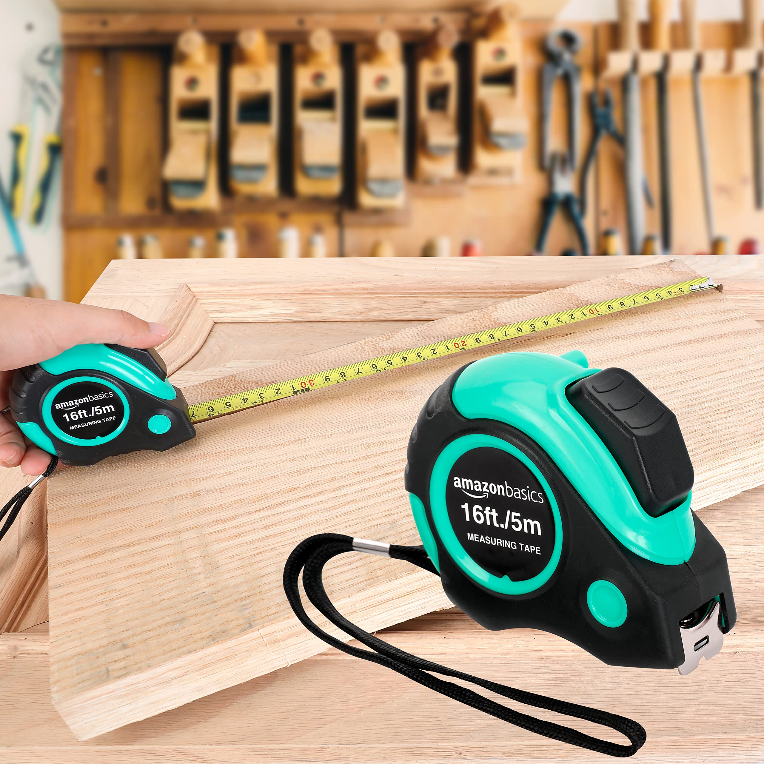 Amazon Basics 16 ft / 192 Inch Tape Measure with Easy-Read Markings - Turquoise Measuring Tool for DIY Projects, Construction, and Home Improvement