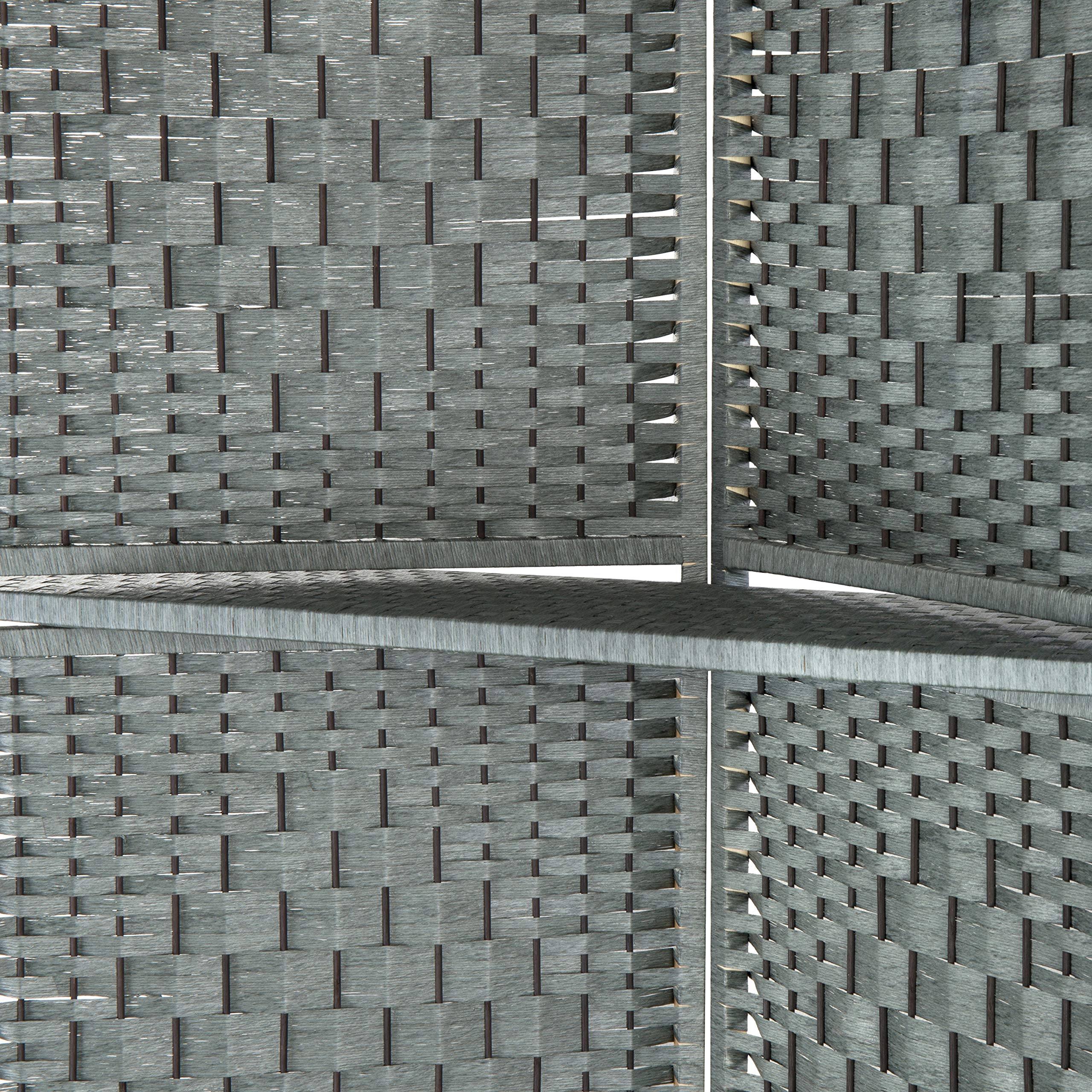 MyGift 6-Foot Gray Bamboo Woven 4-Panel Room Divider with 2 Shelves - Stylish Space Separator for Home Office, Living Room & Bedroom Privacy