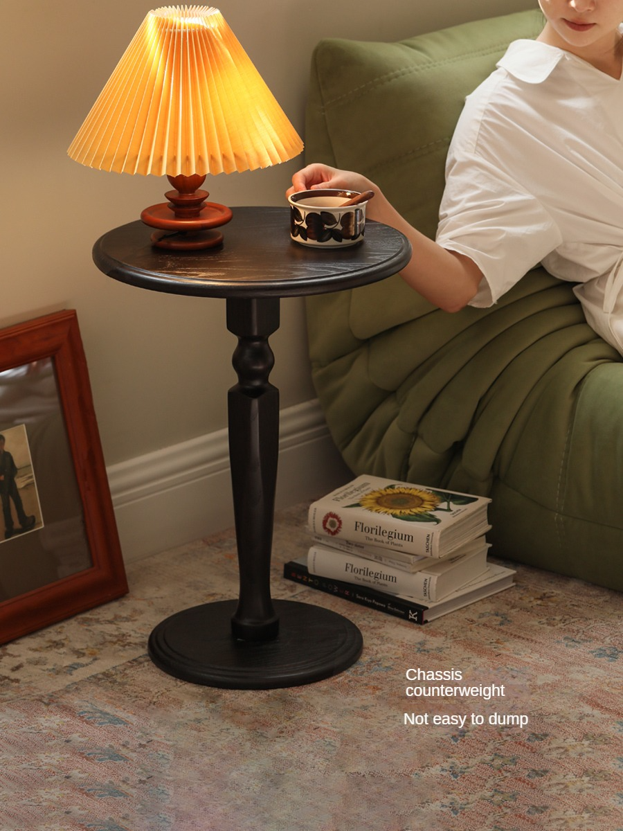 Solid Oak Wood Side Table - Small Black End Table for Living Room, Bedroom & Office - Durable & Stylish Furniture for Home Decor