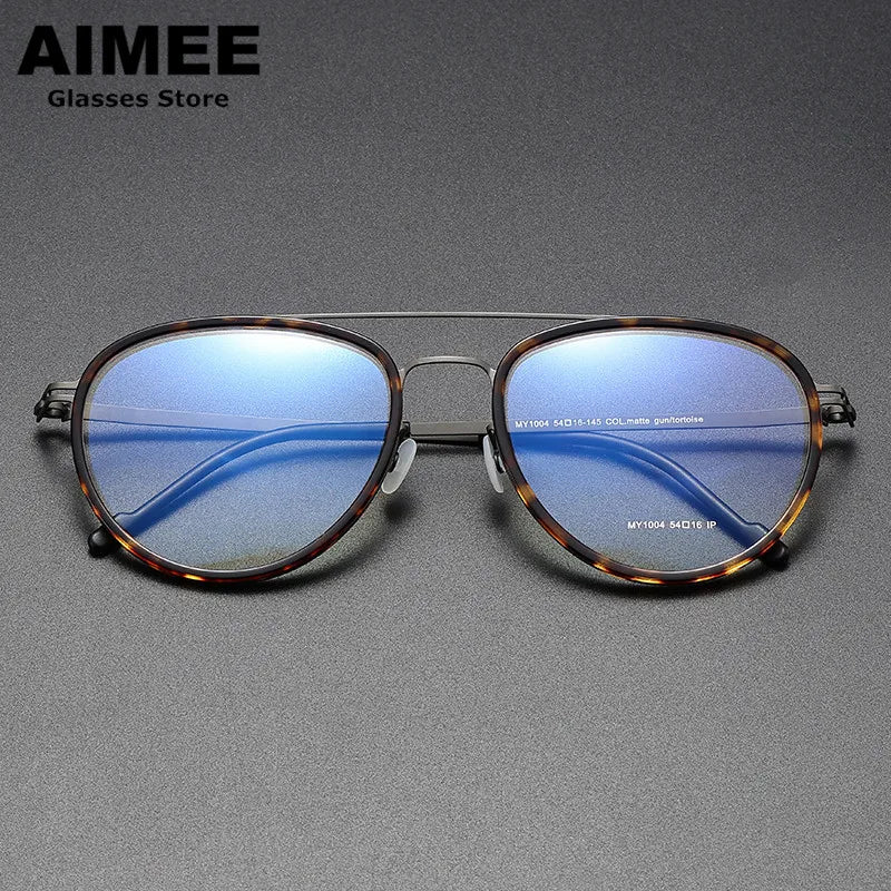 Stylish Unisex Oval Full Rim Double Bridge Acetate & Steel Eyeglasses Frame 1004 - Perfect for Work, Reading, and Everyday Fashion