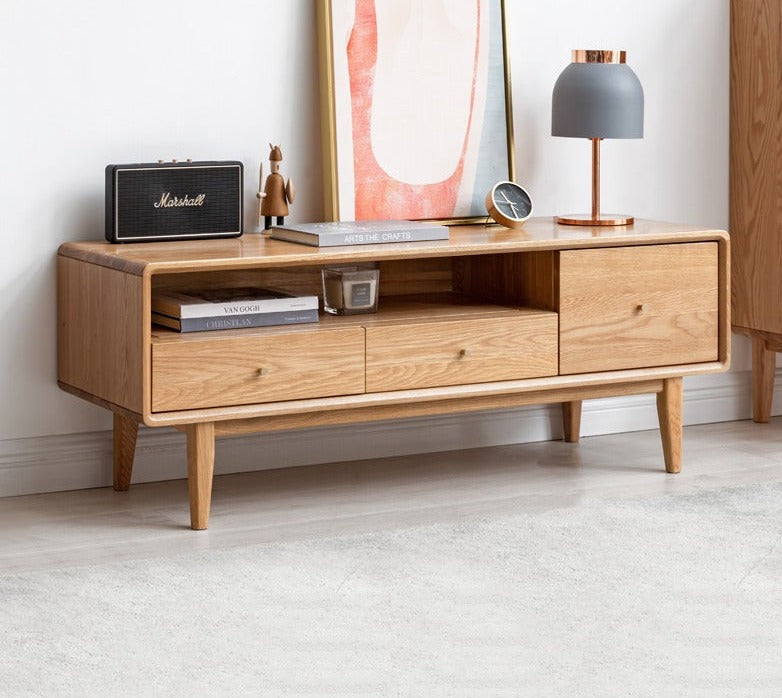 Solid Oak Wood TV Stand - Small Size with Multiple Style Options - Perfect for Living Room, Bedroom & Home Theater Setup
