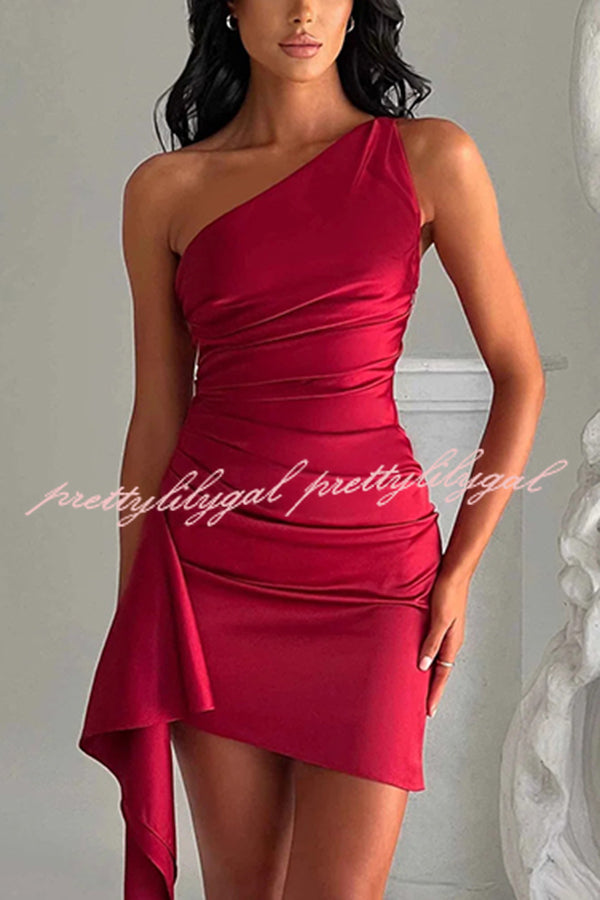 Sexy Slim Fit Backless One Shoulder Satin Mini Dress for Women - Elegant Party, Clubwear & Evening Cocktail Dress for Night Out