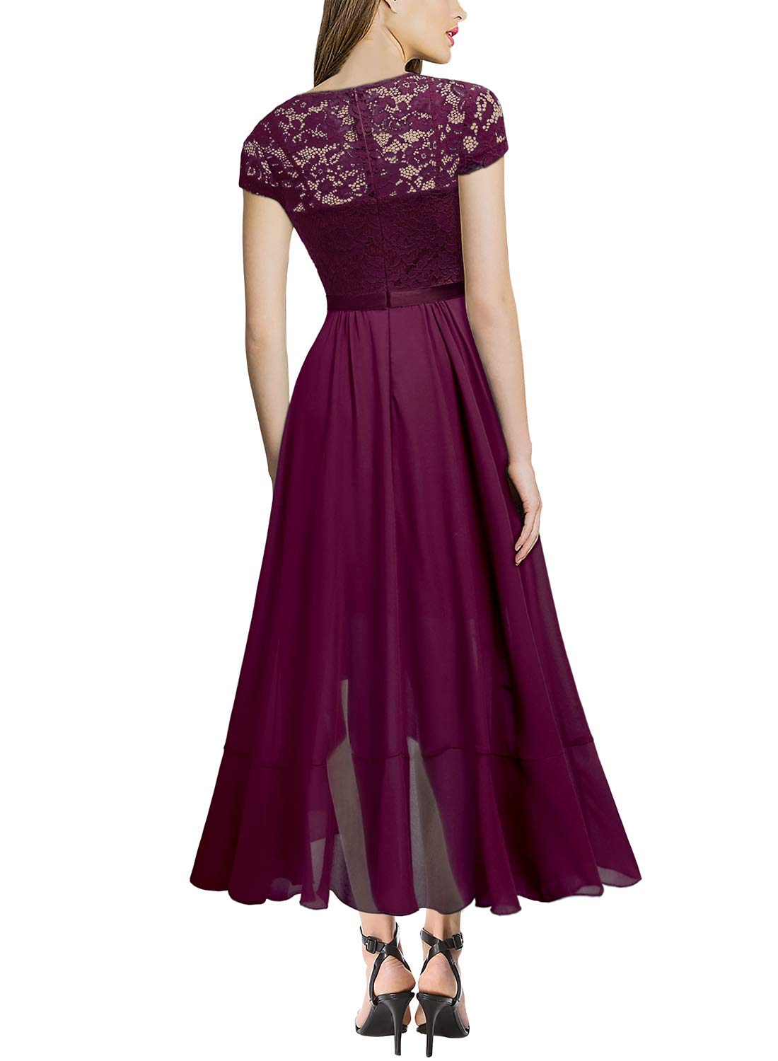 Elegant Miusol Women's V-Neck Lace Ruffle Maxi Dress for Bridesmaid, Wedding Party, and Special Occasions