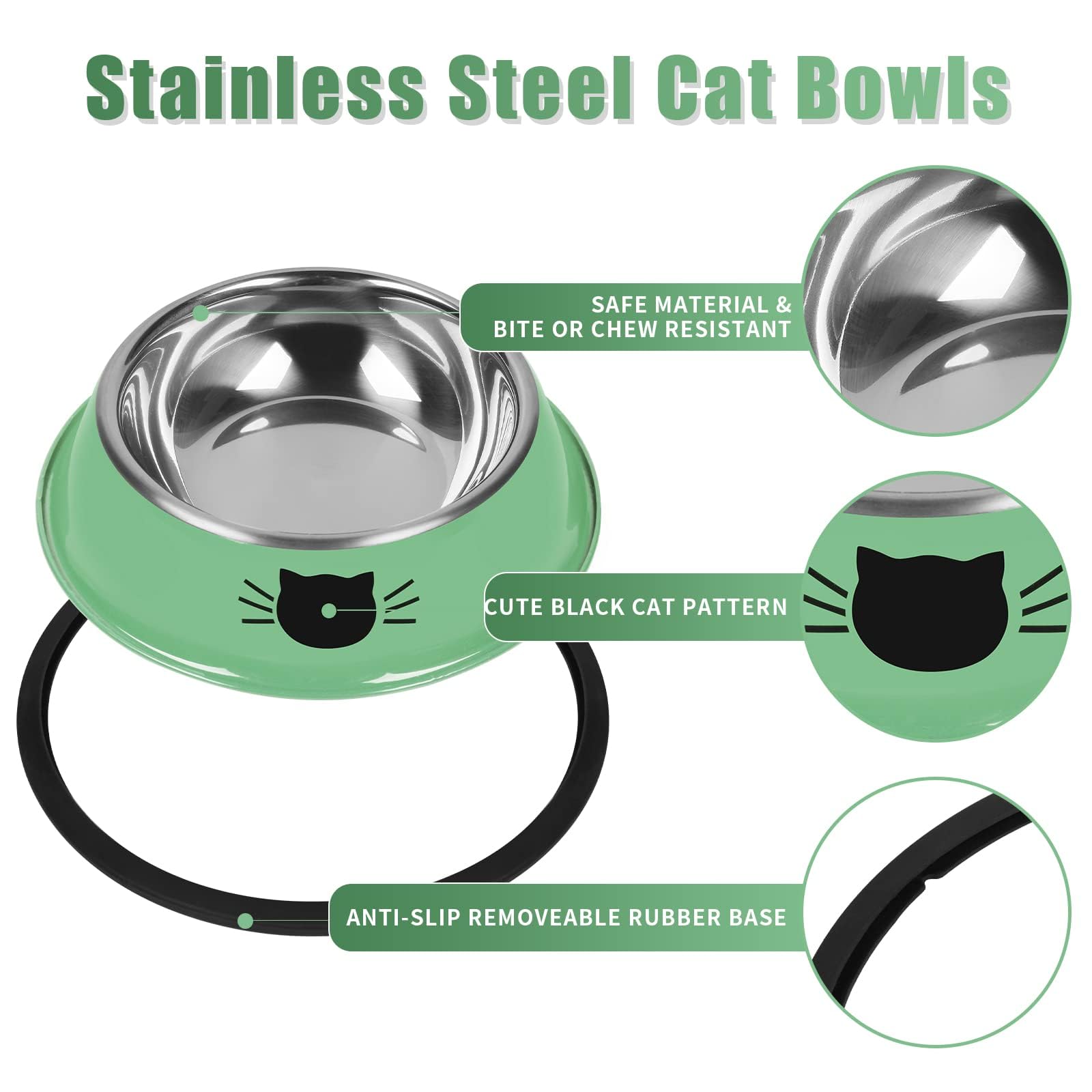 Non-Slip Stainless Steel Cat Bowls - 2 Pack, 7oz, Unbreakable & Easy Clean for Feeding Pets at Home