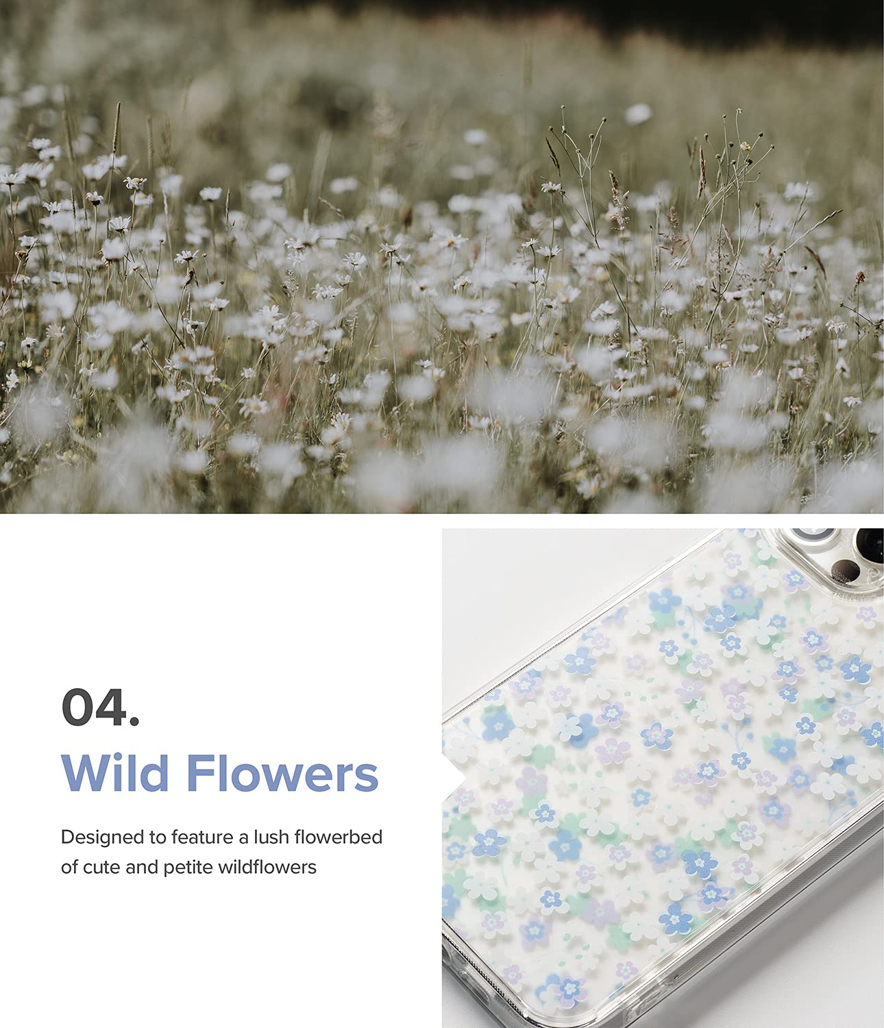 Ringke Fusion iPhone 13 Pro Max Case - Clear Transparent Hard Back with Floral Design, Shockproof TPU Bumper Phone Cover for Women (Wild Flowers Pattern) - Perfect for Everyday Protection & Style