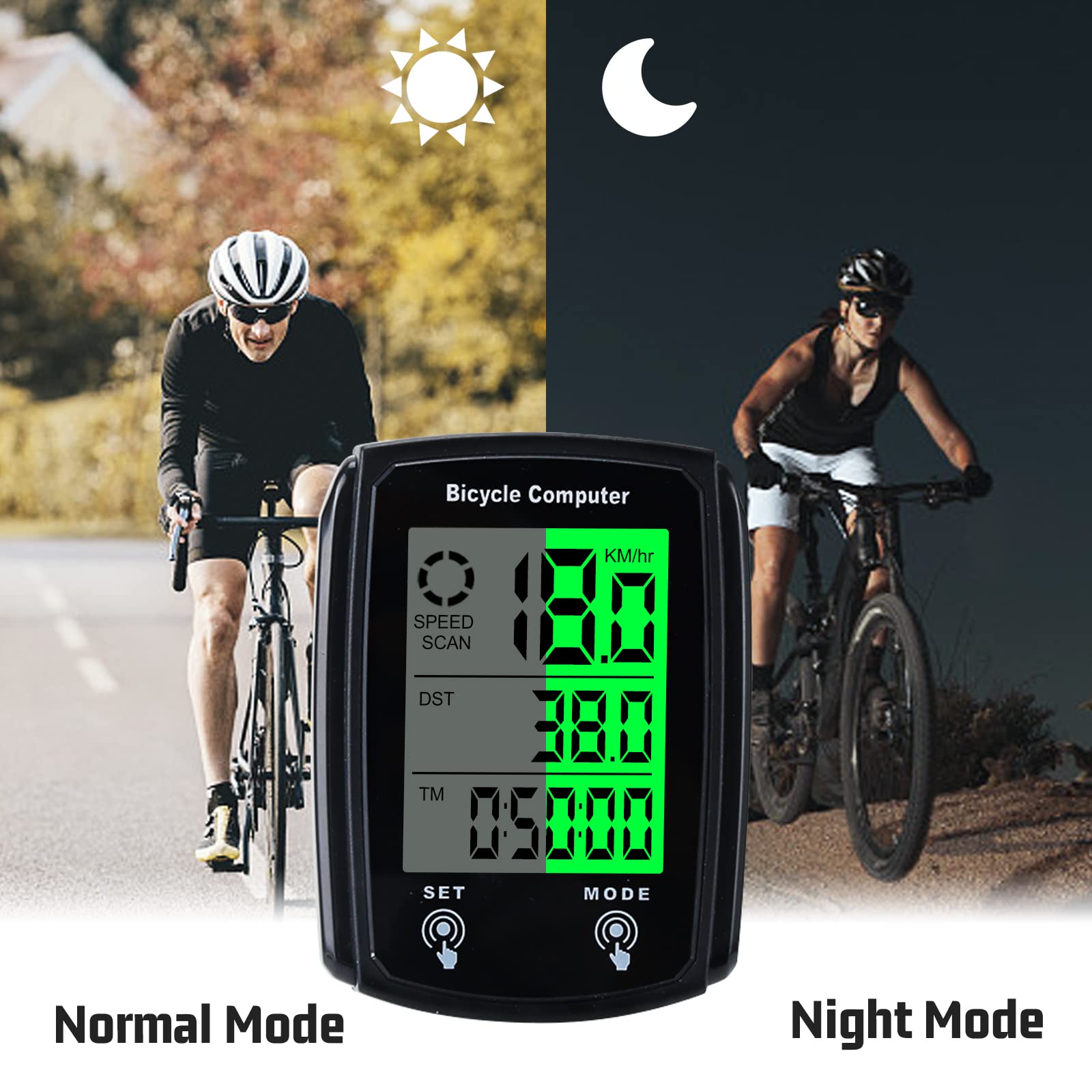 Wireless Bike Computer with LCD Backlight Display - Waterproof Cycling Speedometer & Odometer for Bicycles | MPH/KM/H Switchable | Perfect for Road Biking, Mountain Cycling & Commuting