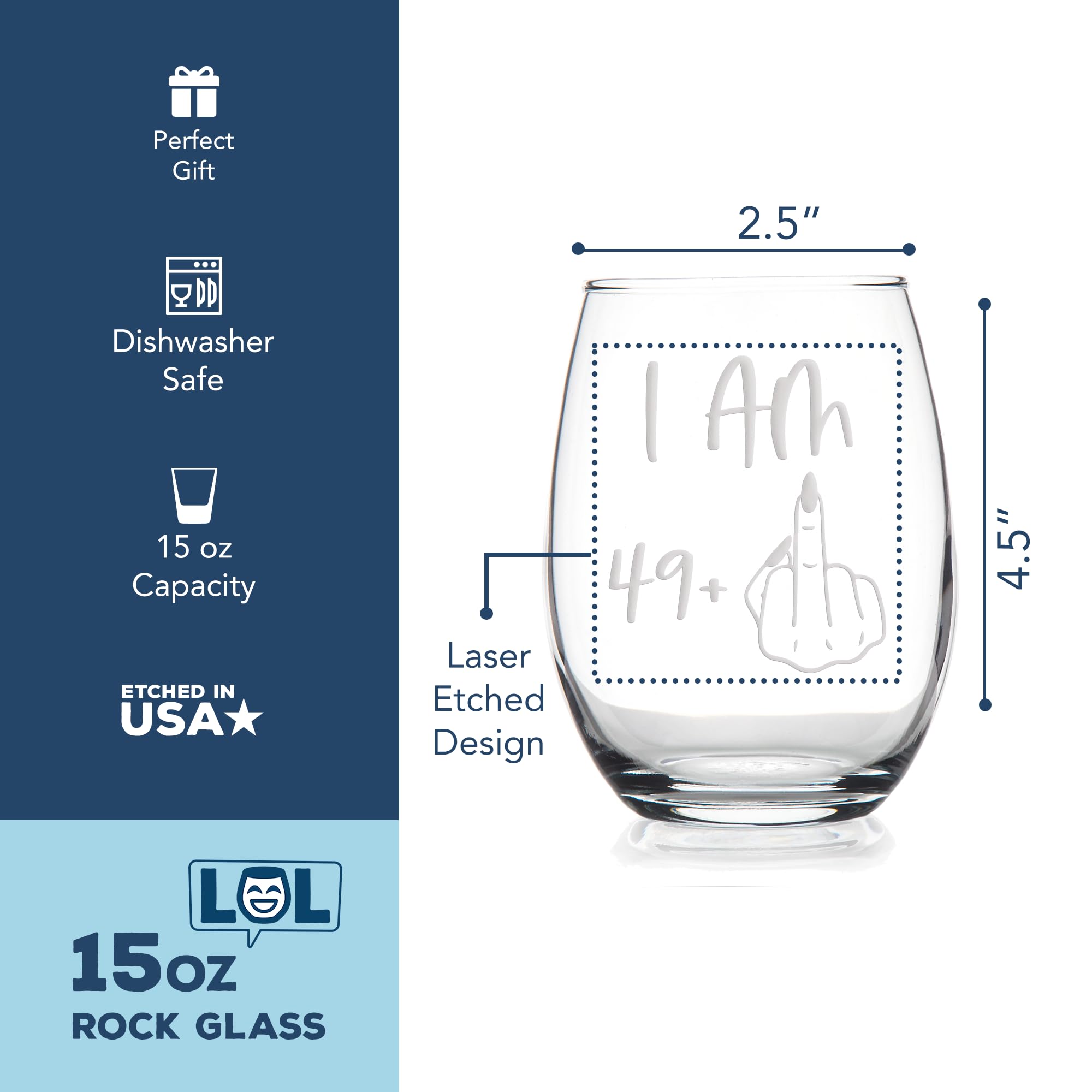 49 Plus 50th Birthday Stemless Wine Glass - Elegant 50th Birthday Gift for Women | Funny Turning 50 Gag Gift | Perfect for Birthday Parties, Milestone Celebrations & Retirement Gifts