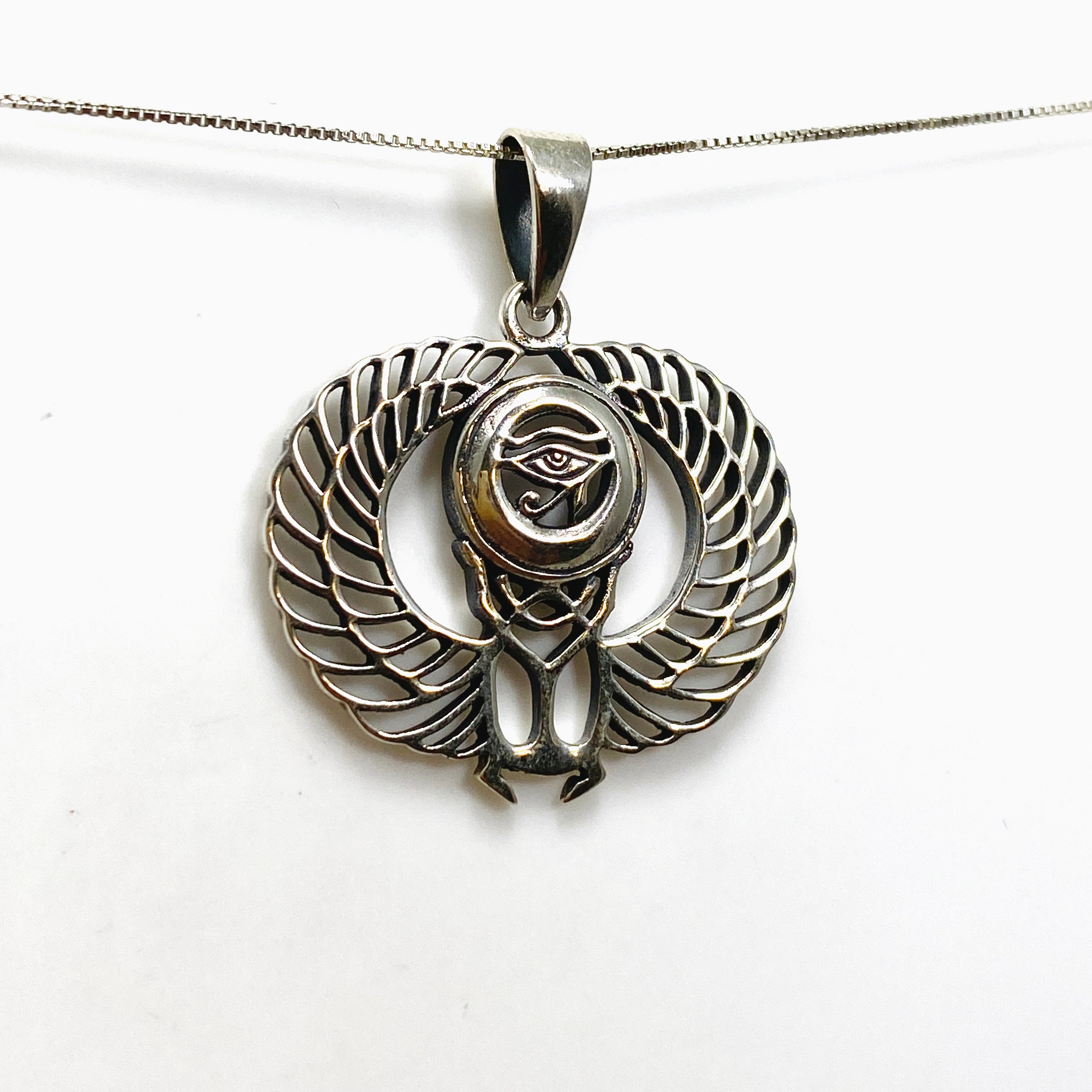 925 Sterling Silver Eye of Horus with Scarab Beetle Pendant - Egyptian Mythology Jewelry for Men & Women - Perfect for Spiritual Protection & Fashion Accessories