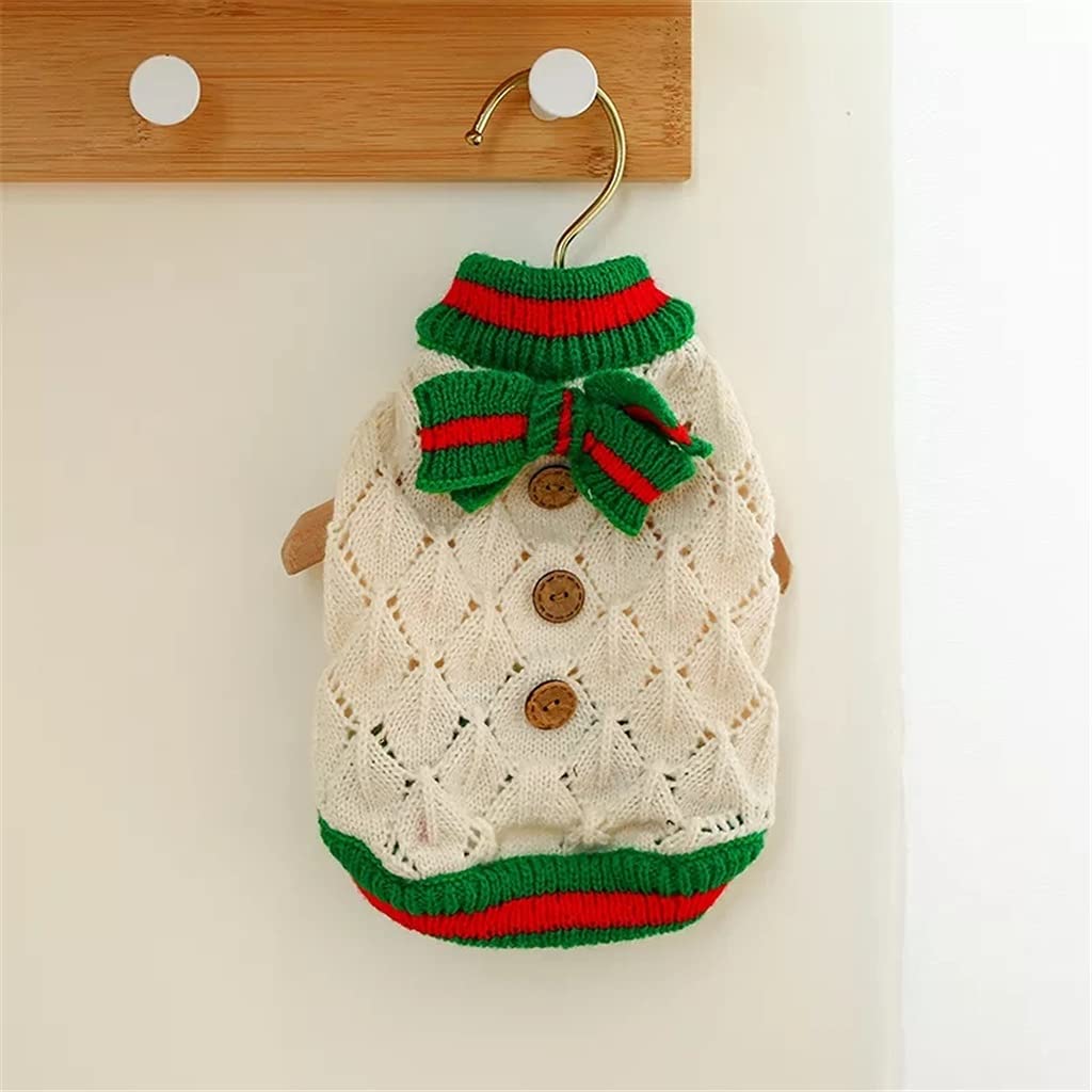 HMKGKJ Warm Winter Dog Sweater with Buckle & Bowknot - Cozy Knit Puppy Hoodie for Small Dogs - Christmas Pet Apparel - Perfect for Cold Weather Walks & Indoor Comfort