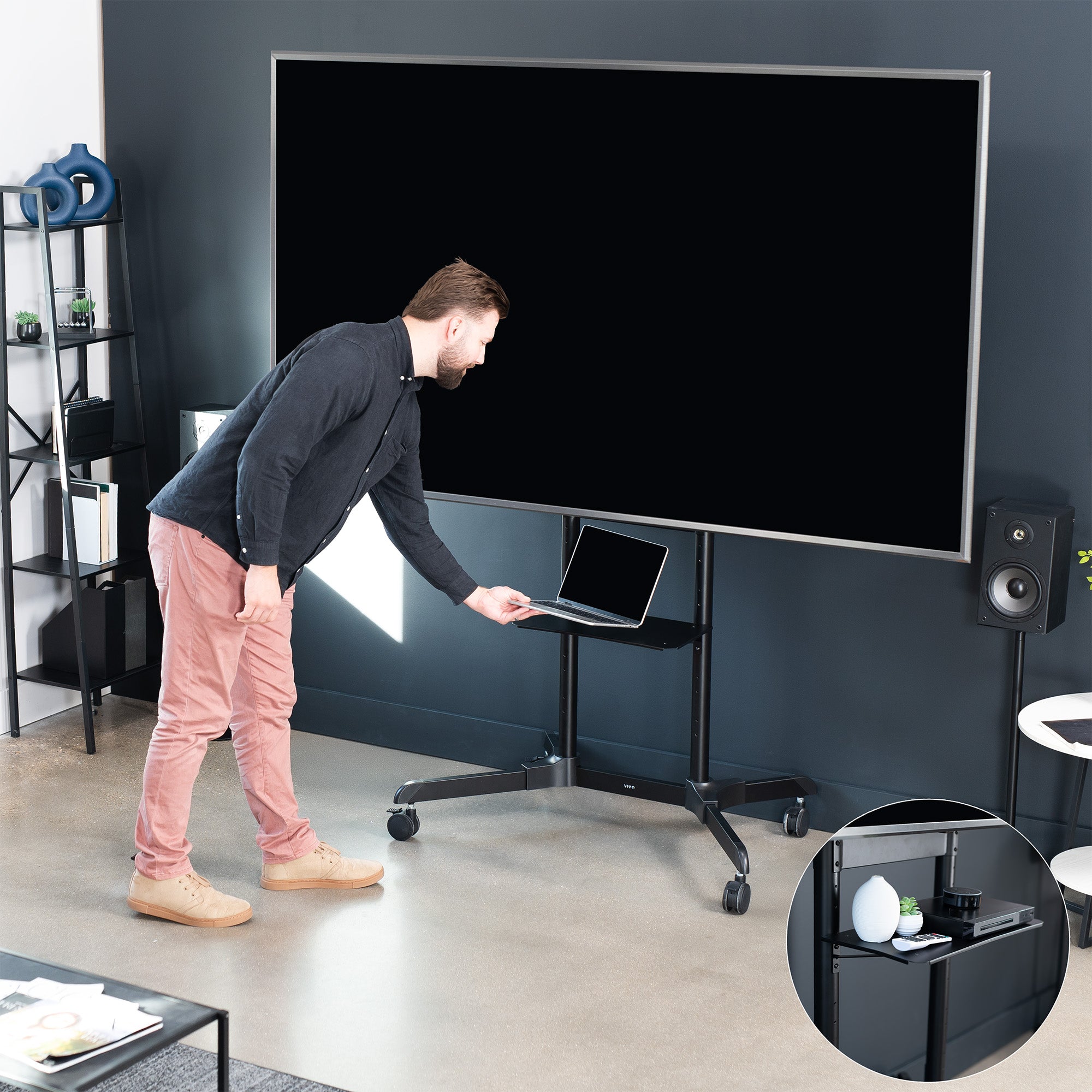 Heavy Duty Mobile TV Stand Cart for 55-100 Inch Flat Screen TVs - Rolling TV Mount with Wheels for Living Room, Classroom, or Conference Room