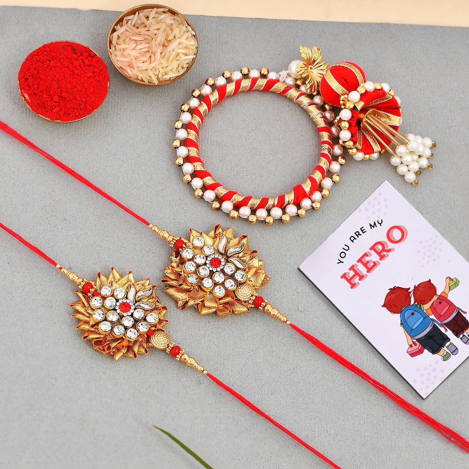 Premium Ascension Lumba Rakhi Set for Brother & Sister-in-Law - Designer Rakhi with Chuda Kada & 'You Are My Hero' Fridge Magnet Gift Set - Perfect for Raksha Bandhan Celebrations & Sibling Bonding Moments