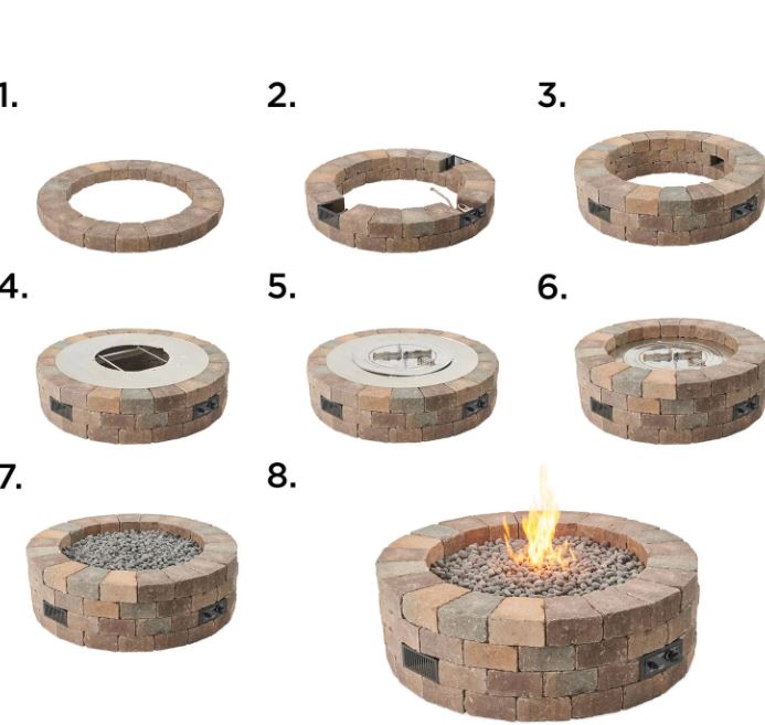Bronson Block 52-Inch Round Outdoor Fire Pit Kit with 42-Inch Crystal Fire Burner - BRON52 K - Perfect for Backyard Gatherings, Patio Decor & Camping Nights