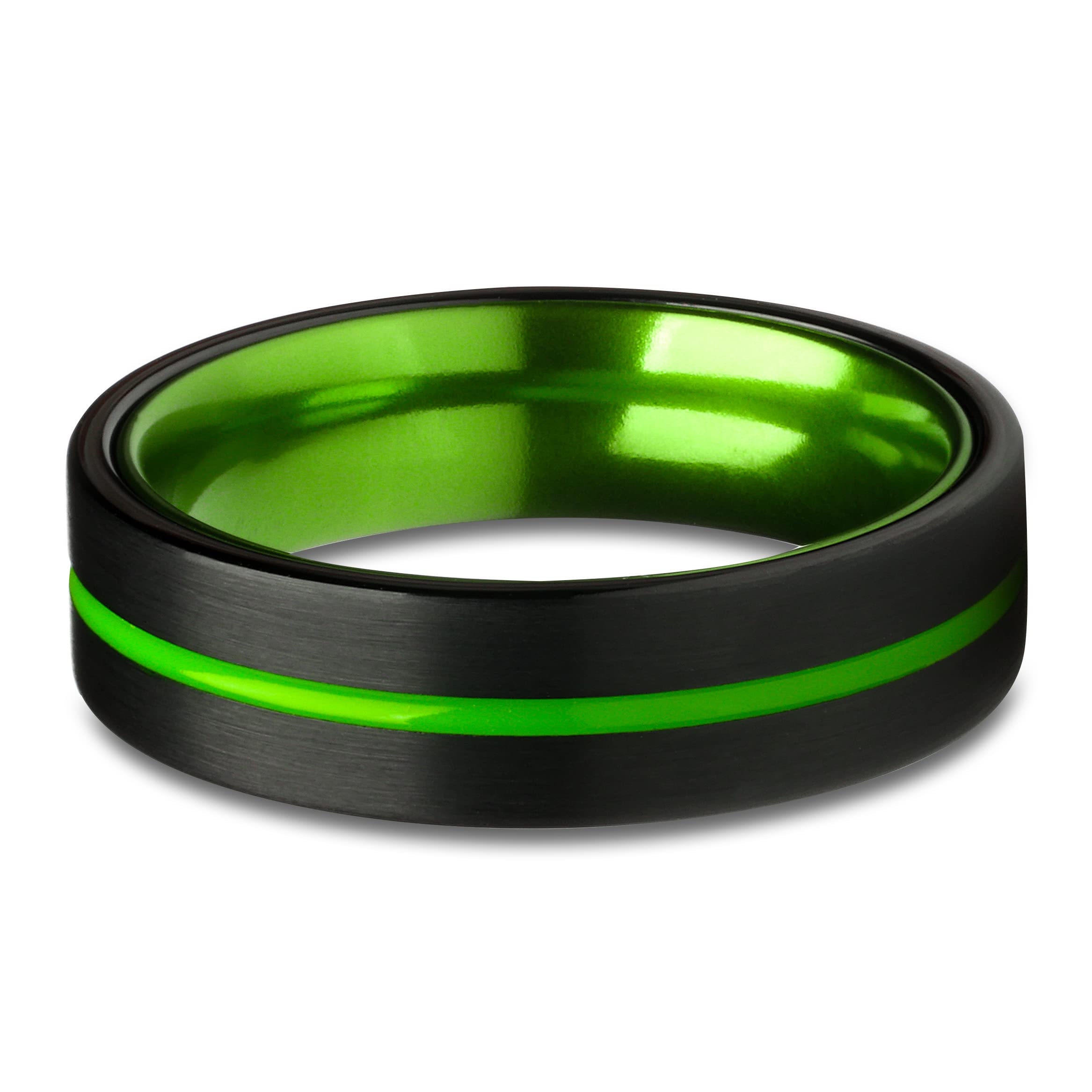 6mm Green Tungsten Wedding Band for Men - Black & Green Tungsten Carbide Ring - Anniversary & Engagement Ring - Durable & Scratch Resistant Jewelry for Everyday Wear