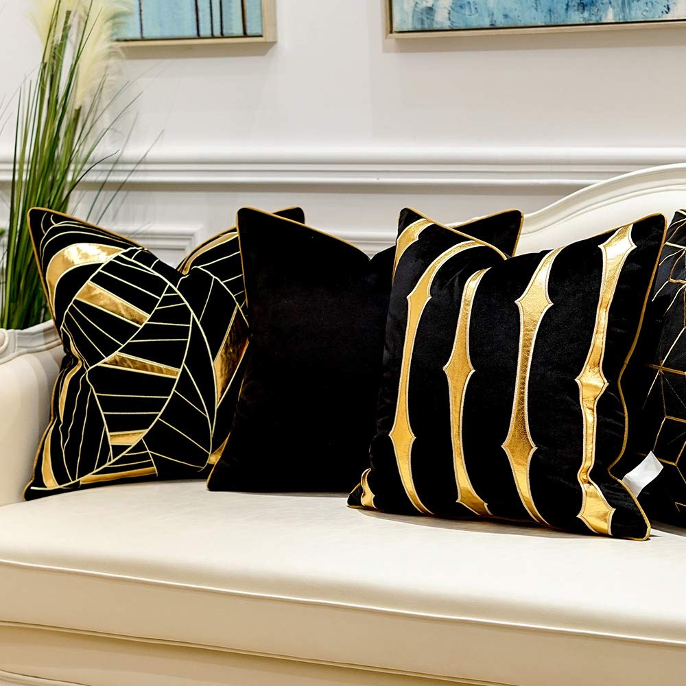Avigers 20x20 Inch Black Gold Striped Cushion Cover - Luxury European Style Decorative Throw Pillow Case for Sofa, Living Room, Bedroom & Car - Perfect for Home Decor, Gifts and Interior Design Accents