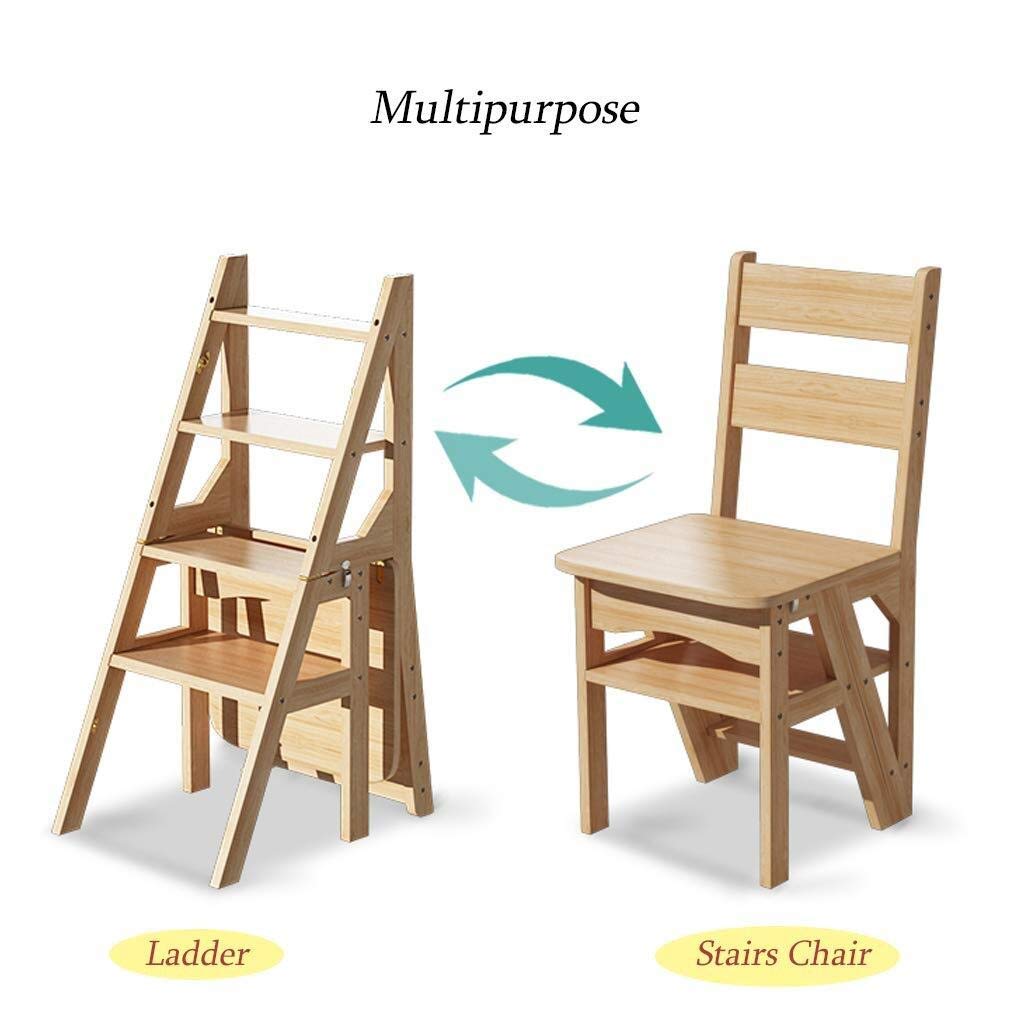 Foldable Ladder Chair for Home, 4-Step Wooden Step Stool with Non-Slip Feet - Multifunctional Indoor Ladder for Kitchen, Bathroom, and Storage Use