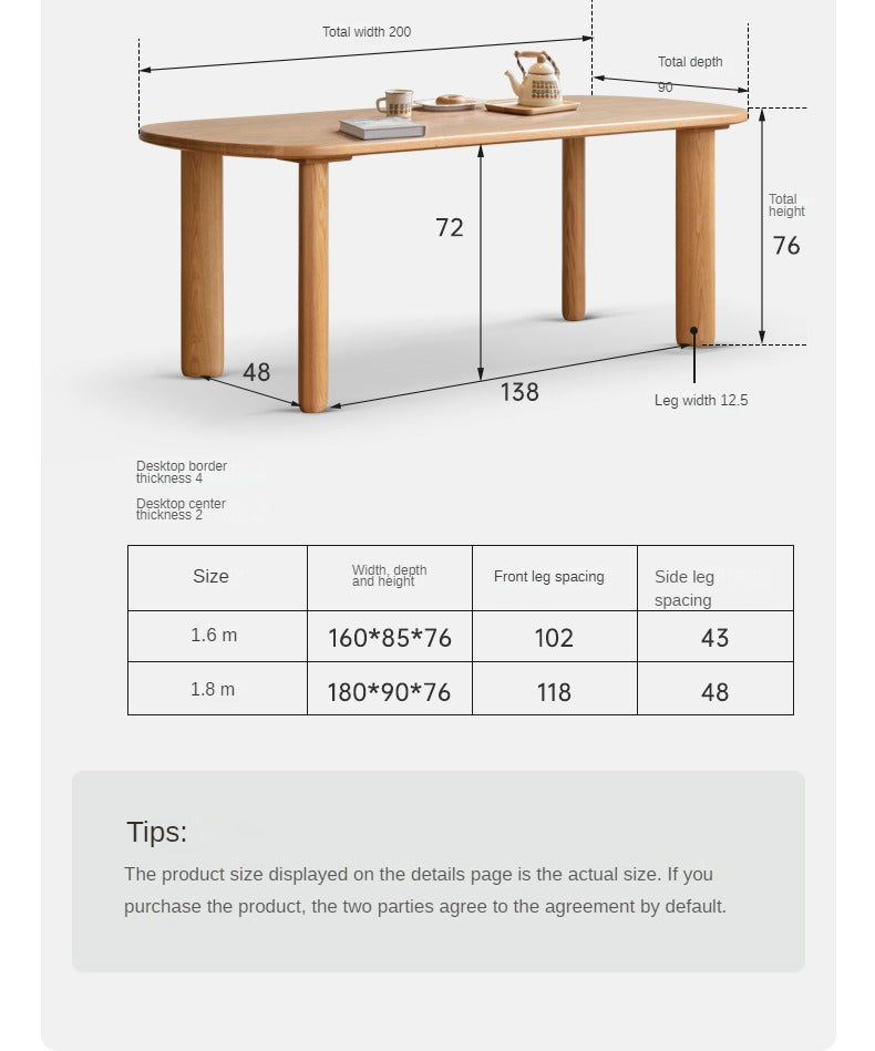 Solid Oak Wood Round Corner Long Dining Table - Rustic Farmhouse Style for Family Gatherings & Dinner Parties