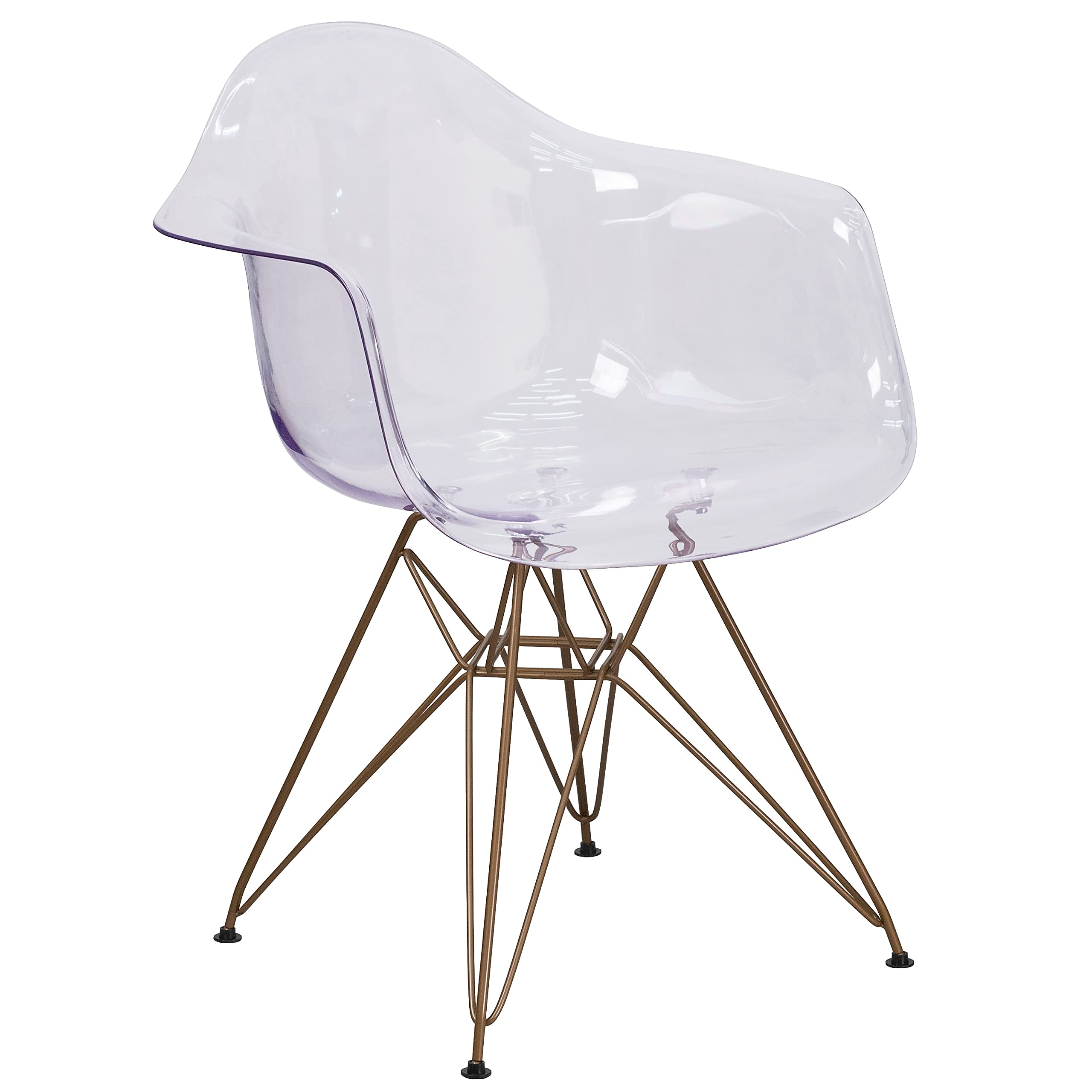 Flash Furniture Allure Series Transparent Acrylic Side Chair with Gold Metal Base - Modern Dining, Office, or Conference Room Seating