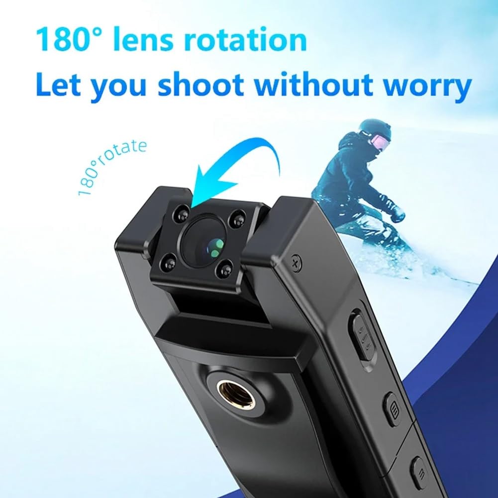 Vereen 1080P HD Mini Camcorder - Compact Body Camera with 180° Rotating Wide Angle Lens, Bike Camera, Sports DV, Car DVR - Perfect for Cycling, Driving, Outdoor Adventures & Home Security Recording