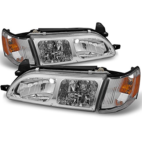 AKKON Chrome Replacement Headlights & Amber Corner Lamps for Toyota Corolla - Complete 4-Piece Set | Enhanced Night Visibility & Style Upgrade for Daily Commute & Road Trips