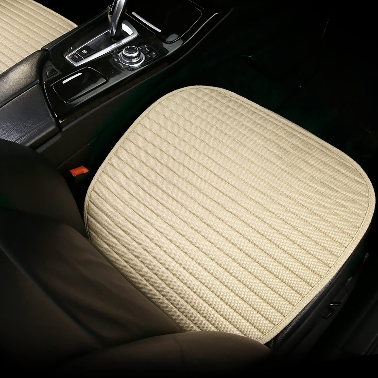 Breathable Linen Car Seat Covers - 2-Piece Universal Front Seat Protector | Anti-Slip Bottom Cushion Pad | Keeps Warm in Winter & Cool in Summer | Fits 98% Vehicles (Beige) - Perfect for Daily Commute, Road Trips & Protecting Car Seats from Wear