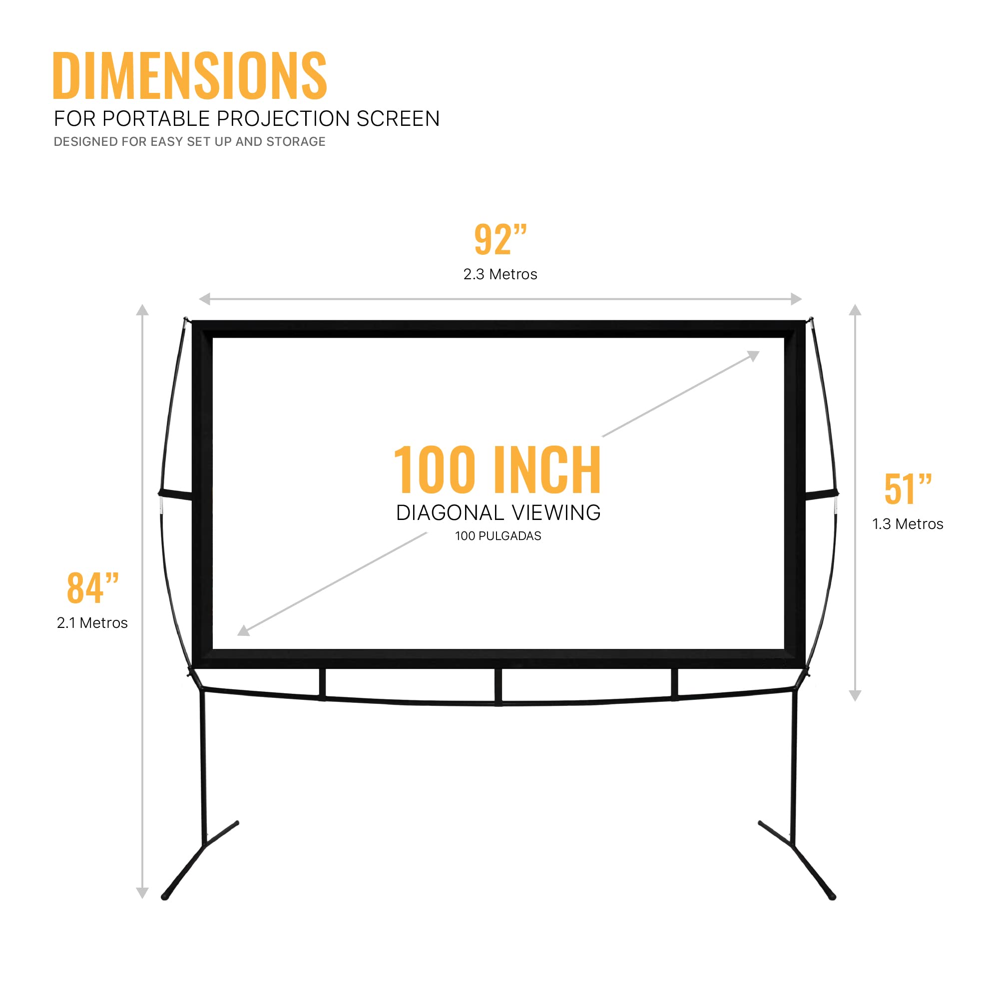 100 Inch Portable Projector Screen with Stand | KHOMO GEAR Indoor & Outdoor Projection Screen for Home Theater, Movie Nights, Presentations | Front/Rear Viewing | Perfect for Backyard Cinema, Office Meetings & Classroom Use