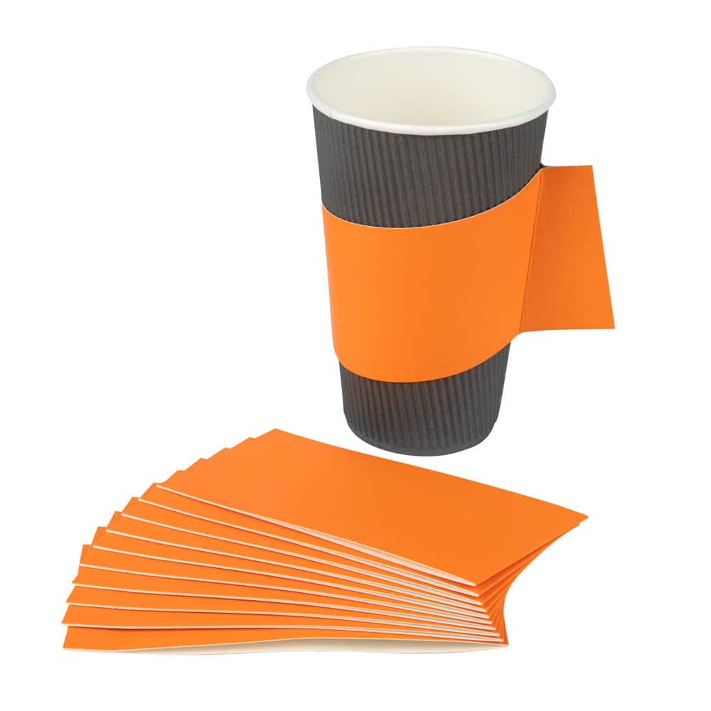 Restpresso 1000-Pack Disposable Hot Coffee Sleeves with Handle - Fits 12oz, 16oz & 20oz Cups | Orange Paper Cup Jackets for Restaurants, Cafes & Takeout (Cups Sold Separately) - Perfect for Coffee Shops, Office Breakrooms & Catering Events