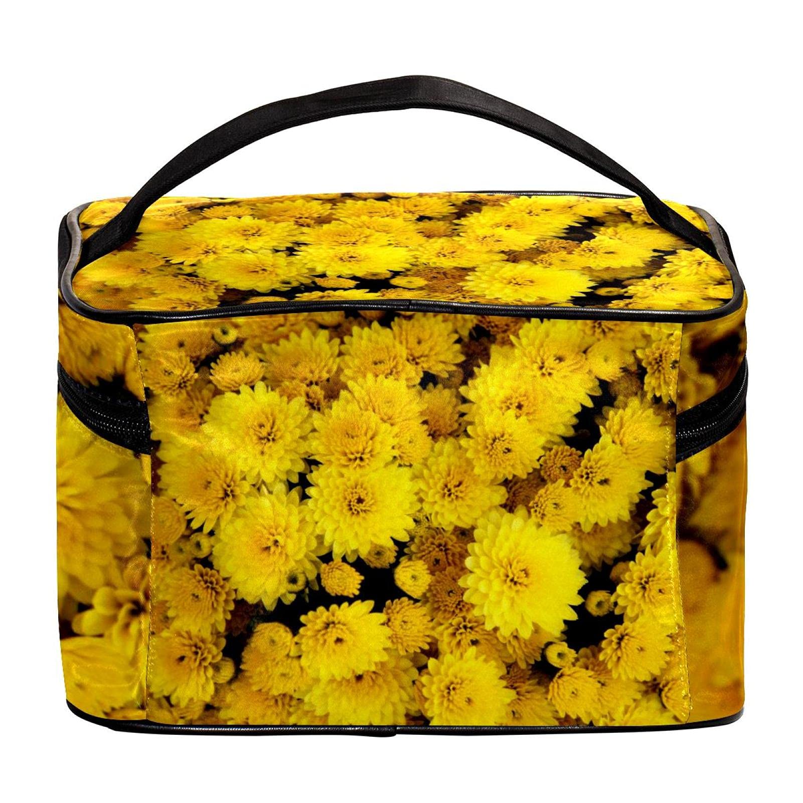 Yellow Chrysanthemum Floral Makeup Bag - Large Travel Cosmetic Organizer for Women | Perfect for Vacation & Daily Use