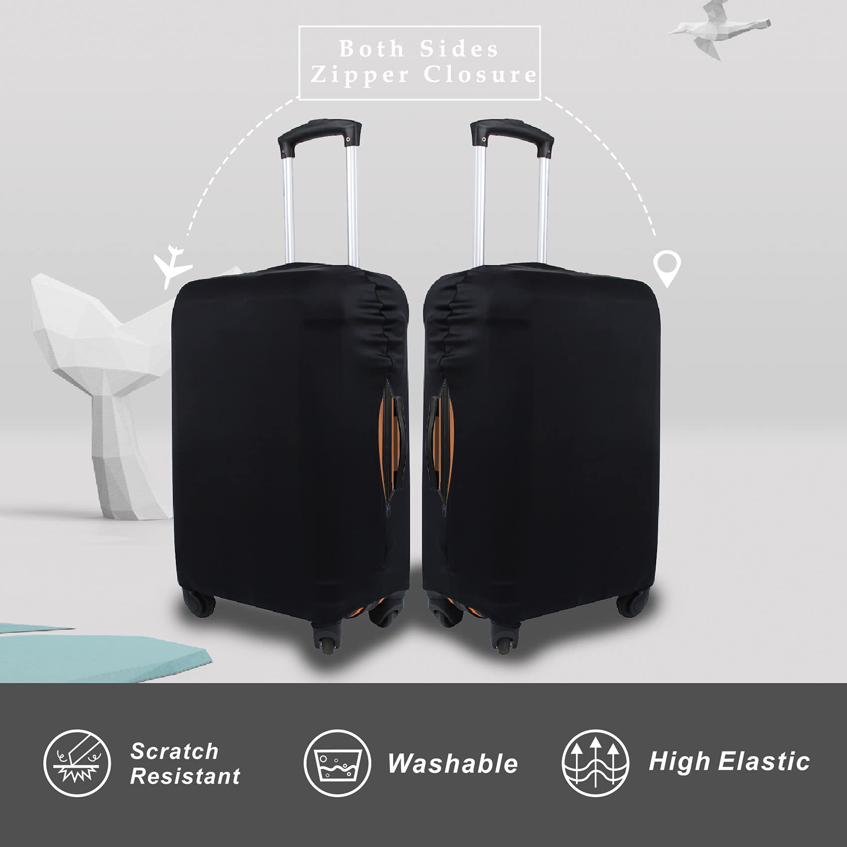**Waterproof 18-22 Inch Suitcase Cover - Black Travel Luggage Protector for Airplane, Train & Bus (Fits Most Standard Carry-Ons)**
