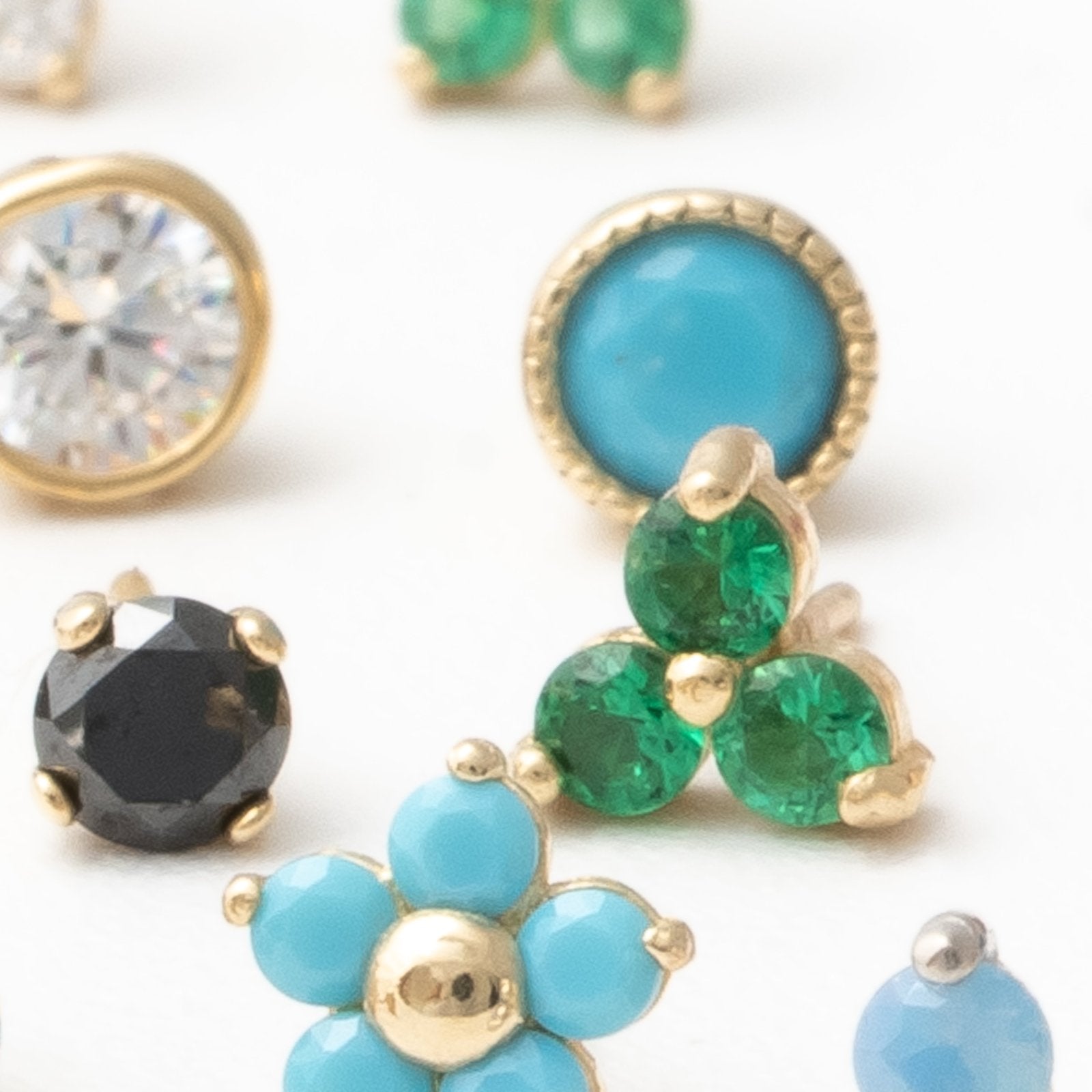 14K Solid Yellow Gold Emerald Trinity Cluster Stud Earrings for Women - Perfect for Weddings, Parties & Special Occasions