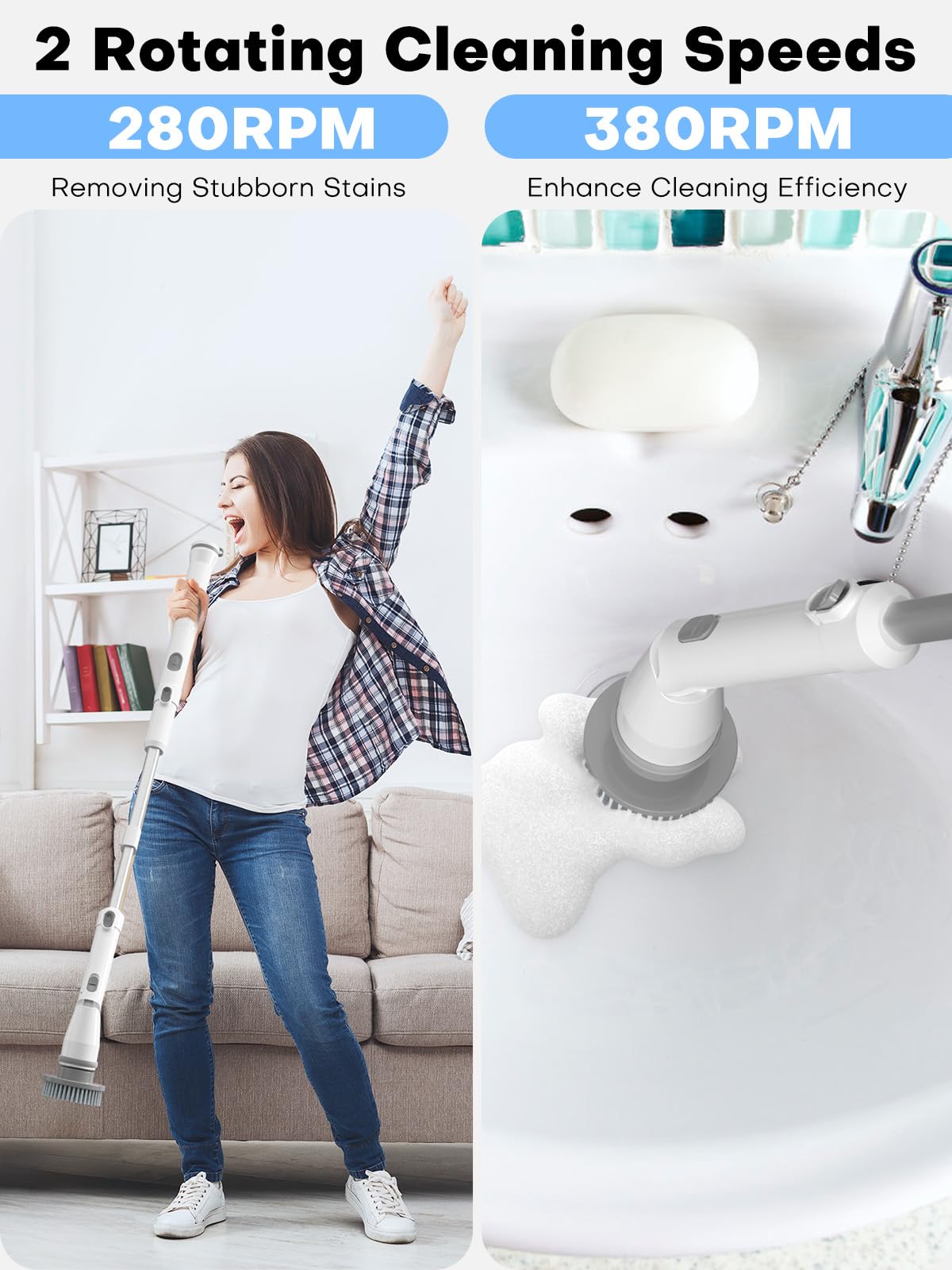 Electric Spin Scrubber with 4 Heads - Bathroom Cleaning Brush for Tile, Tub & Floor