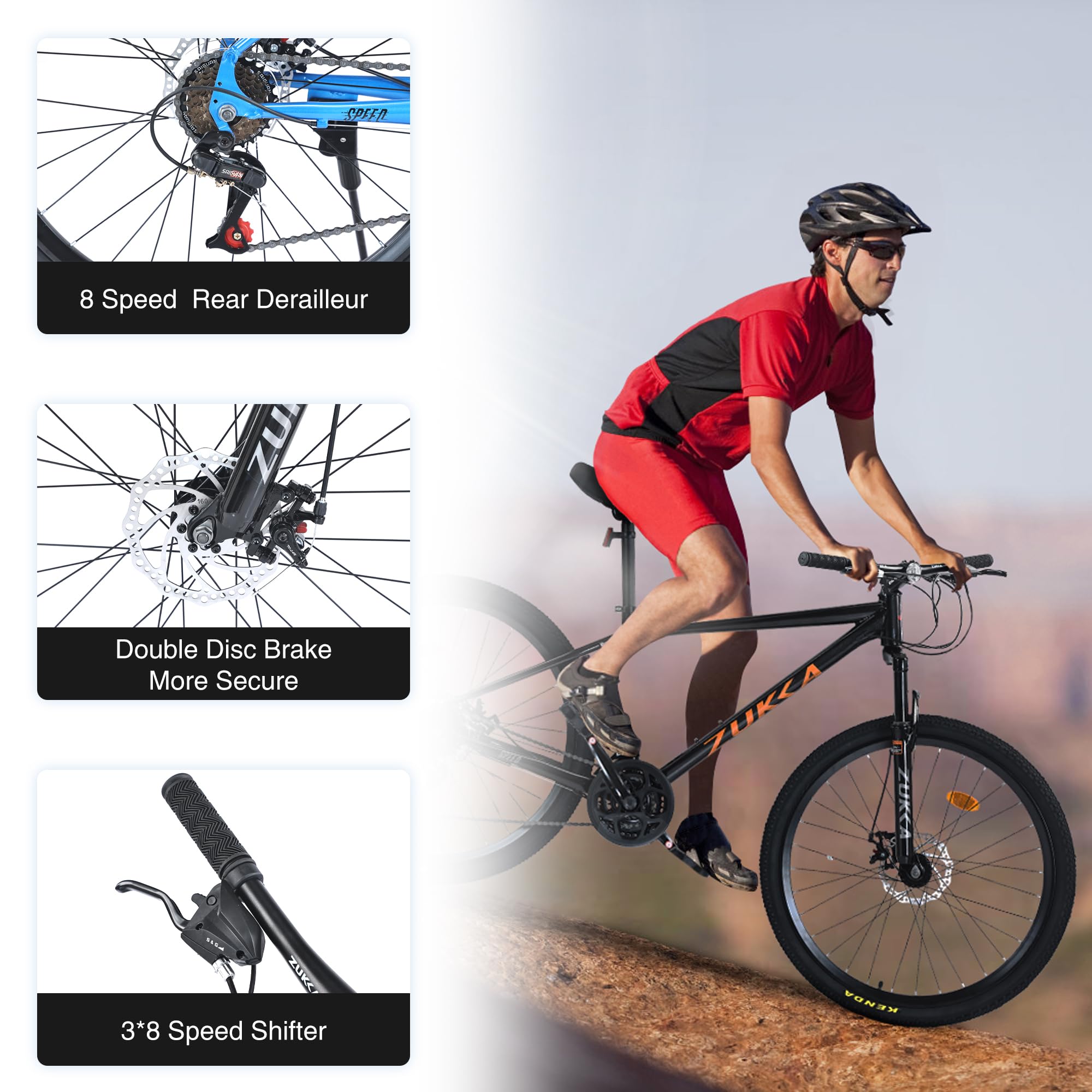 26 Inch Mountain Bike for Adults - 24 Speed Suspension Bicycle with Lightweight Aluminum Frame & Dual Disc Brakes - Hybrid Road & Trail Bike for Men & Women - Perfect for Commuting, Off-Road Adventures & City Riding (Multiple Colors Available)