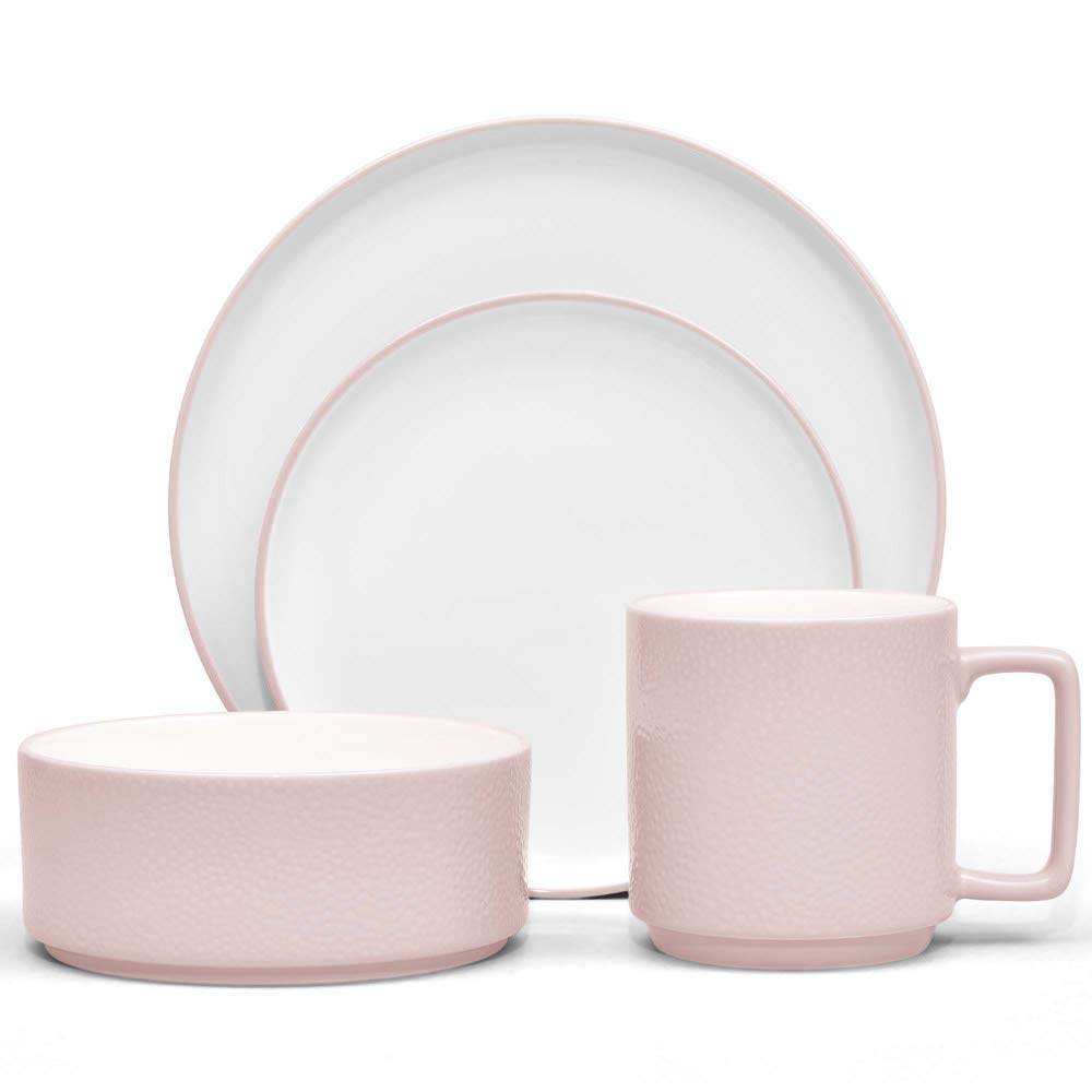 Noritake ColorTex Stone Blush 4-Piece Dinnerware Set - Pink & White Porcelain Plates for Formal Dining & Special Occasions