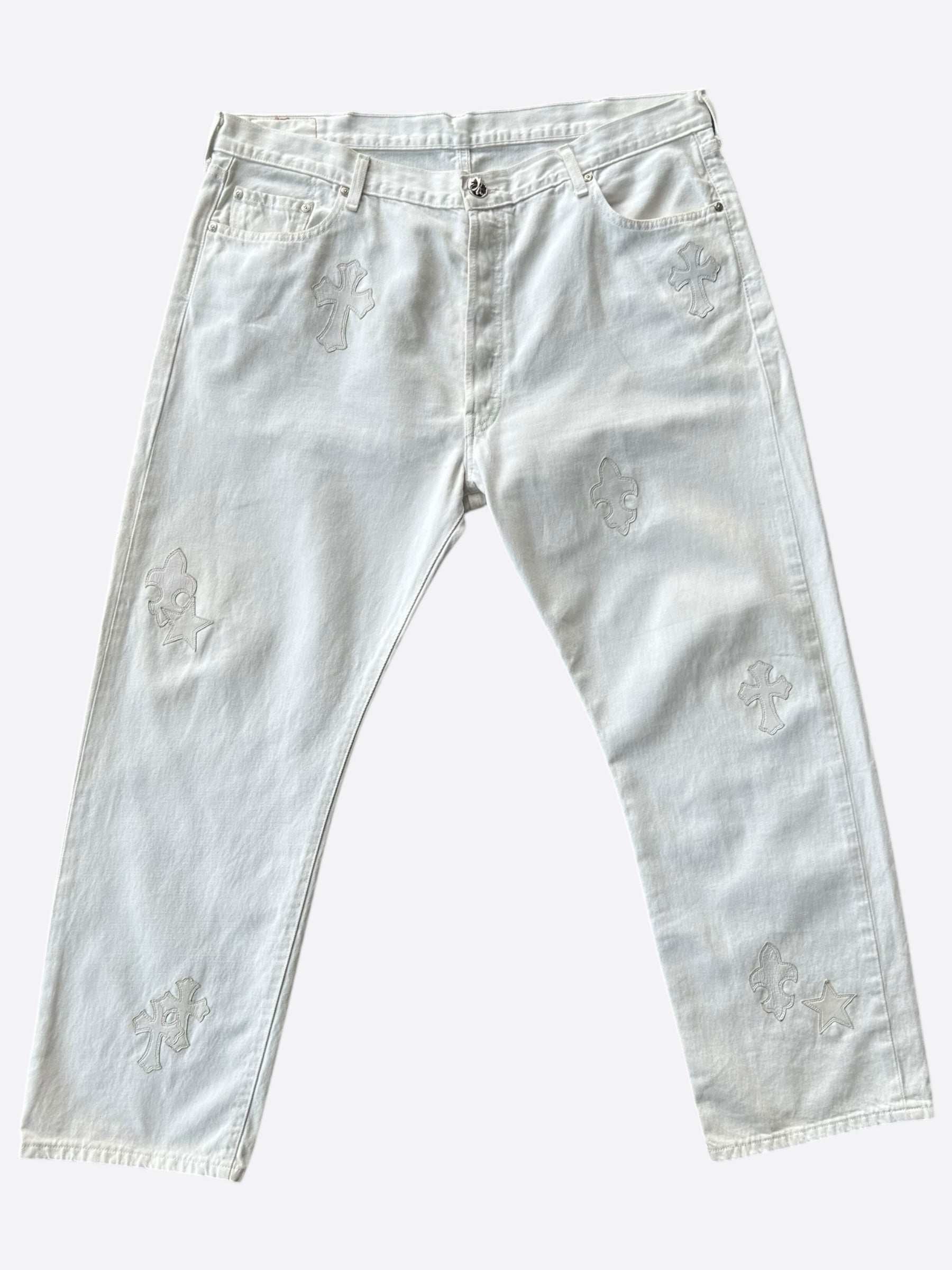 Chrome Hearts x Levi's White Mixed Patch St. Barth Exclusive Jeans - Limited Edition Designer Denim for Men & Women | Perfect for Streetwear, Luxury Fashion & Collector's Wardrobe