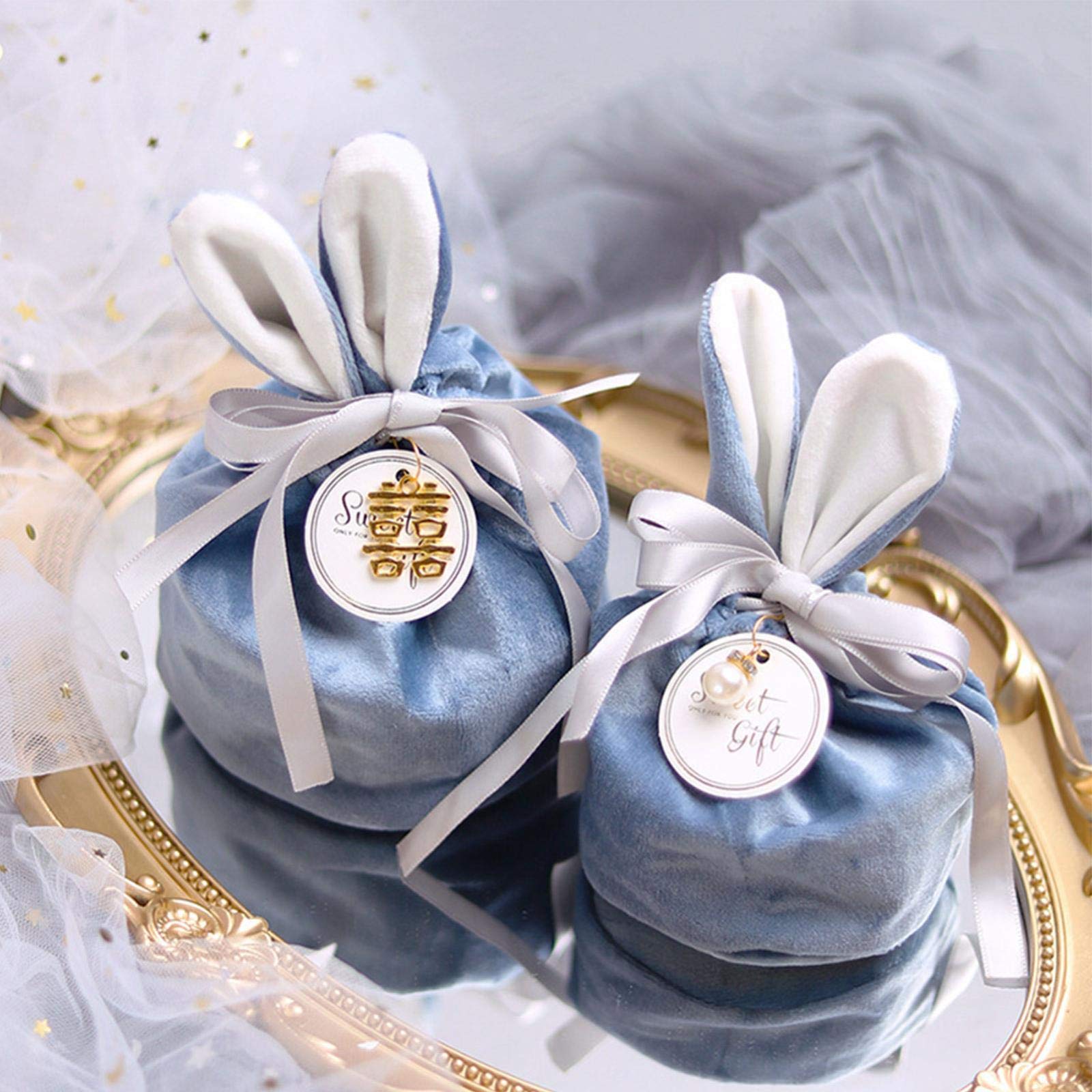 1/5pcs Velvet Rabbit Ear Gift Bags - Elegant Bunny Candy Bags for Wedding Favors, Birthday Party Decor, Jewelry Organizer & Gift Packaging - Perfect for Easter, Baby Shower & Holiday Gifting