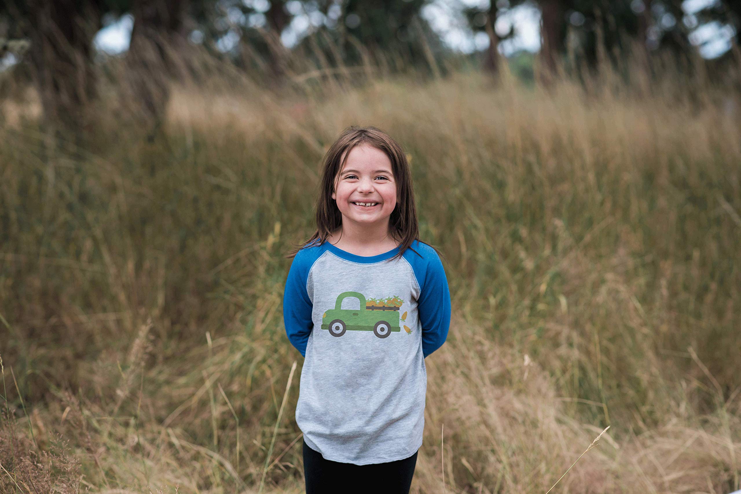7 Ate 9 Apparel Kids Easter Truck Blue Raglan Tee - Cute Easter Outfit for Boys & Girls - Perfect for Easter Egg Hunts, Church Services & Spring Photoshoots