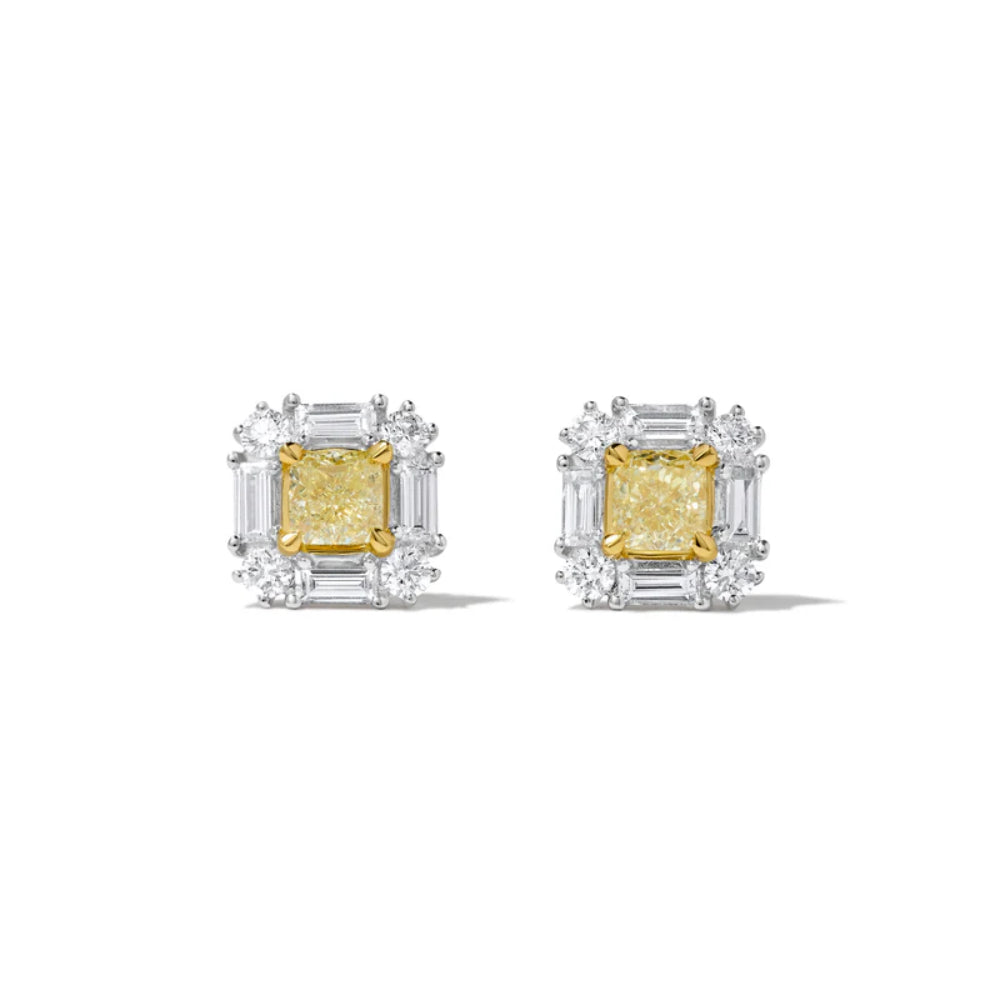 18K Yellow Gold Cushion Cut Diamond Stud Earrings for Women - Perfect for Weddings, Anniversaries & Special Occasions