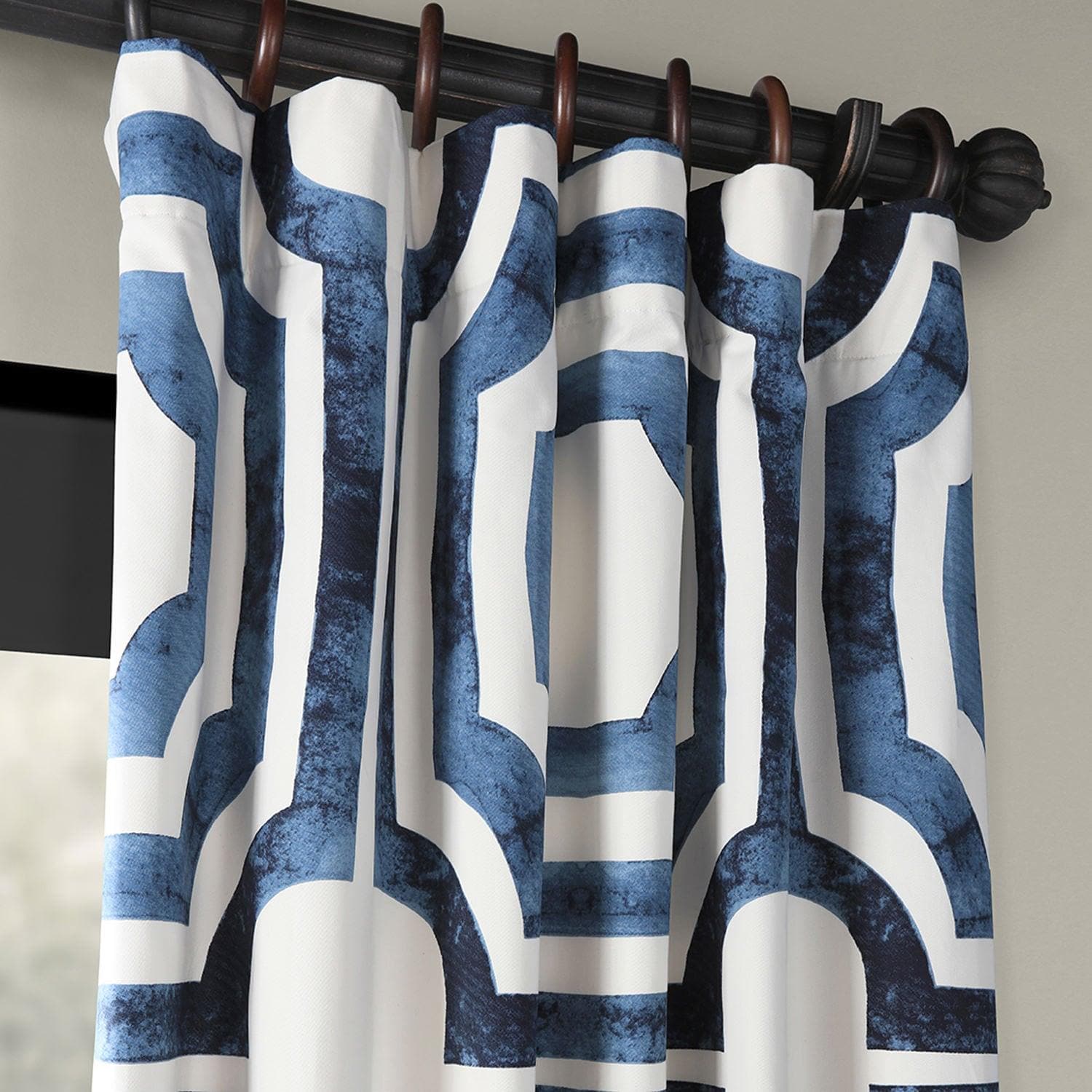 Mecca Blue Geometric Printed Cotton Blackout Curtains for Bedroom & Living Room - Energy Efficient, Noise Reducing, Light Blocking Window Drapes for Home Decor